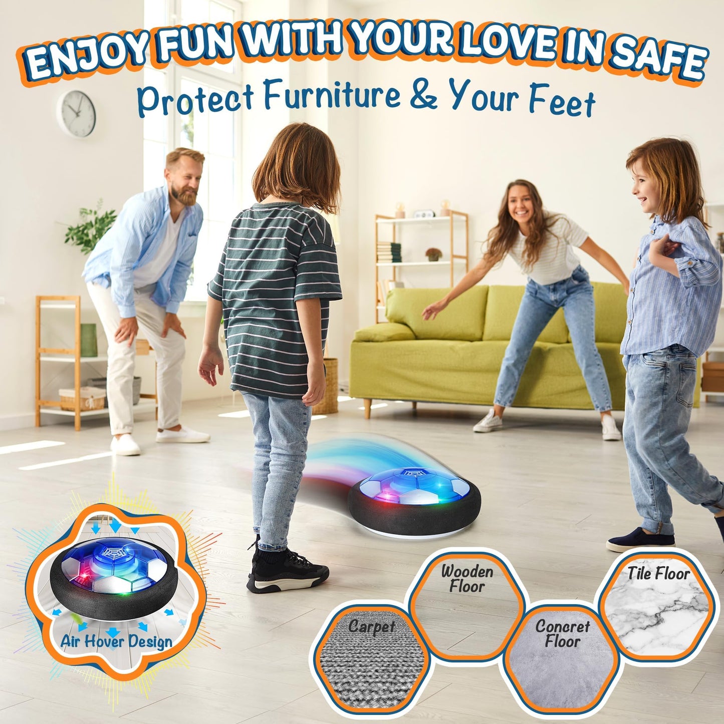 Nazano 4-in-1 Hover Soccer Set – Rechargeable LED Indoor/Outdoor Toy for Kids