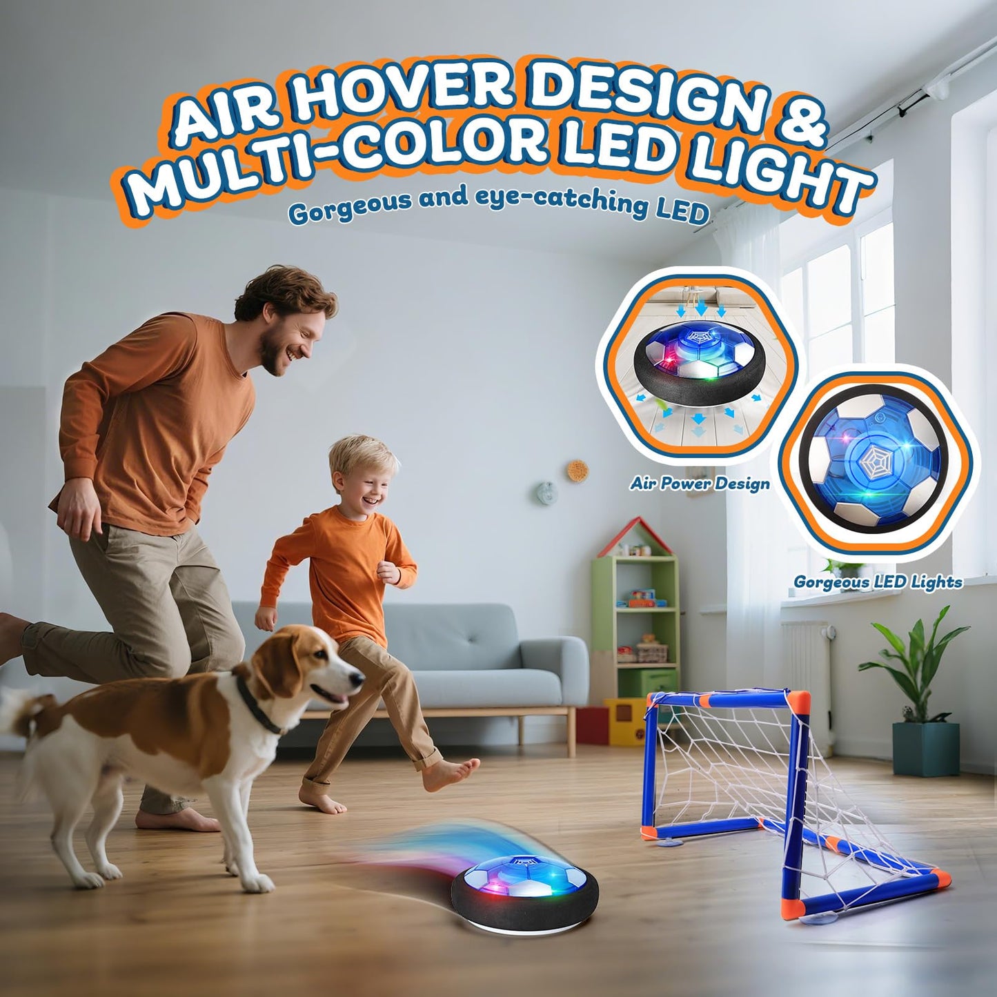 Nazano 3-in-1 Hover Soccer Ball Set with LED Lights | Indoor & Outdoor Kids Sports Toy