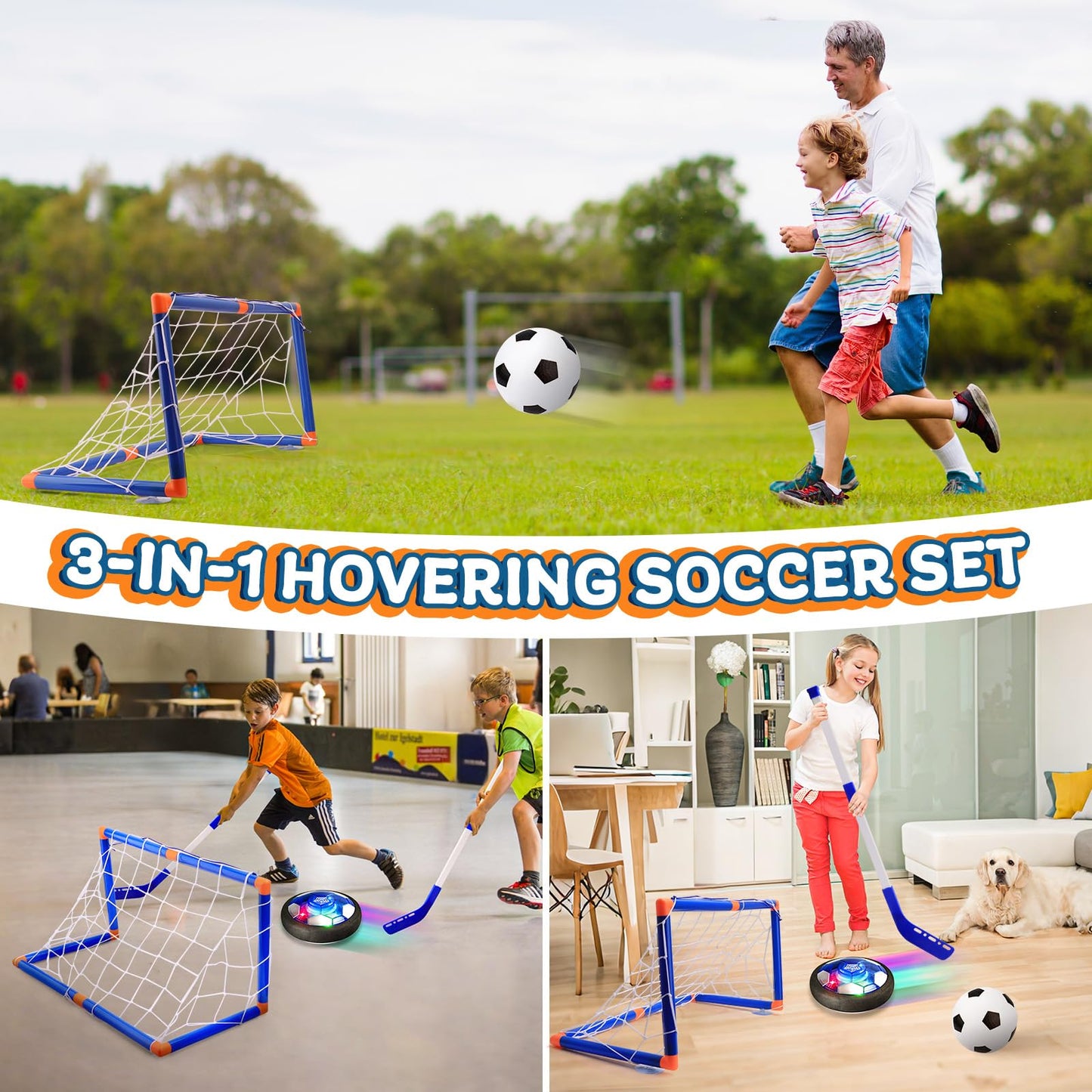 Nazano 3-in-1 Hover Soccer Ball Set with LED Lights | Indoor & Outdoor Kids Sports Toy