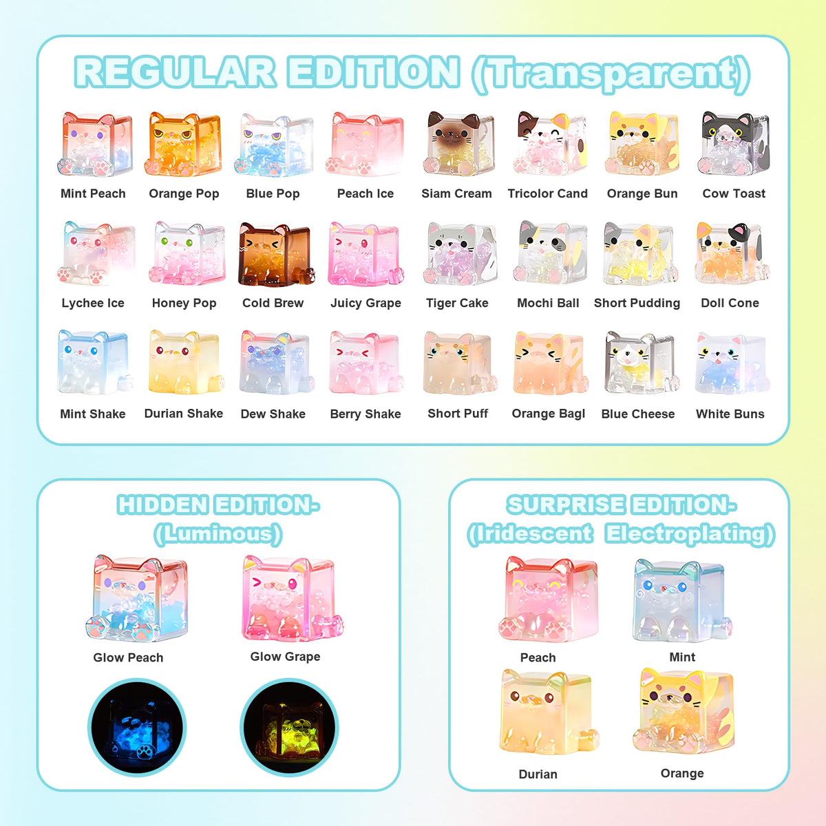 NBBRDDN Square Cat Series Blind Box – 3 Random Mini Cat Figures per Box
