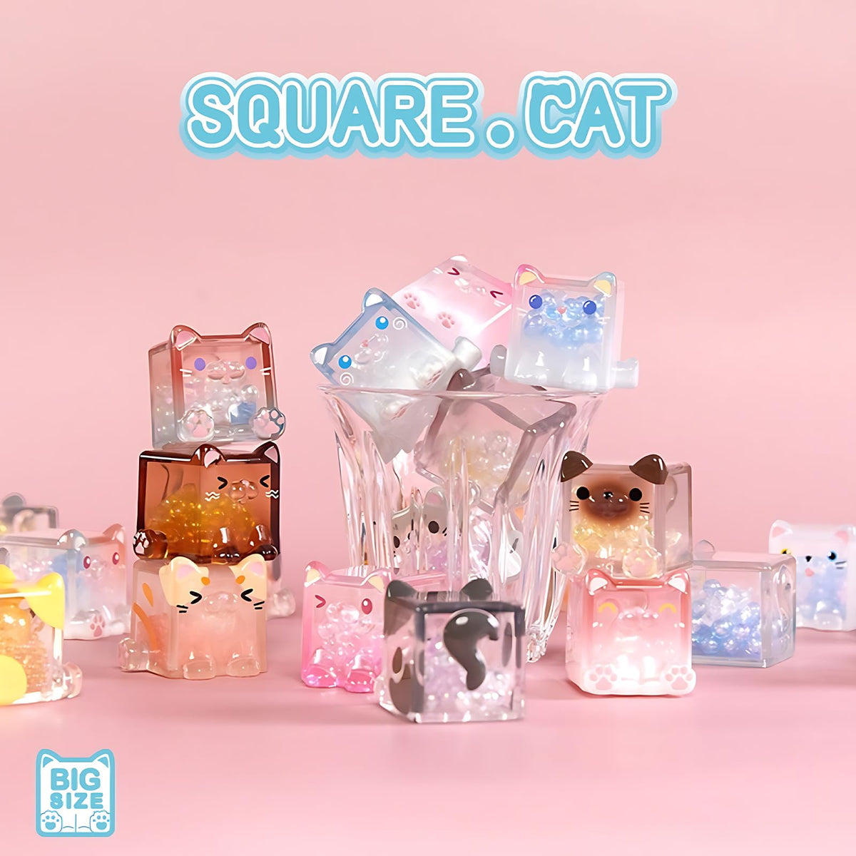 NBBRDDN Square Cat Series Blind Box – 3 Random Mini Cat Figures per Box