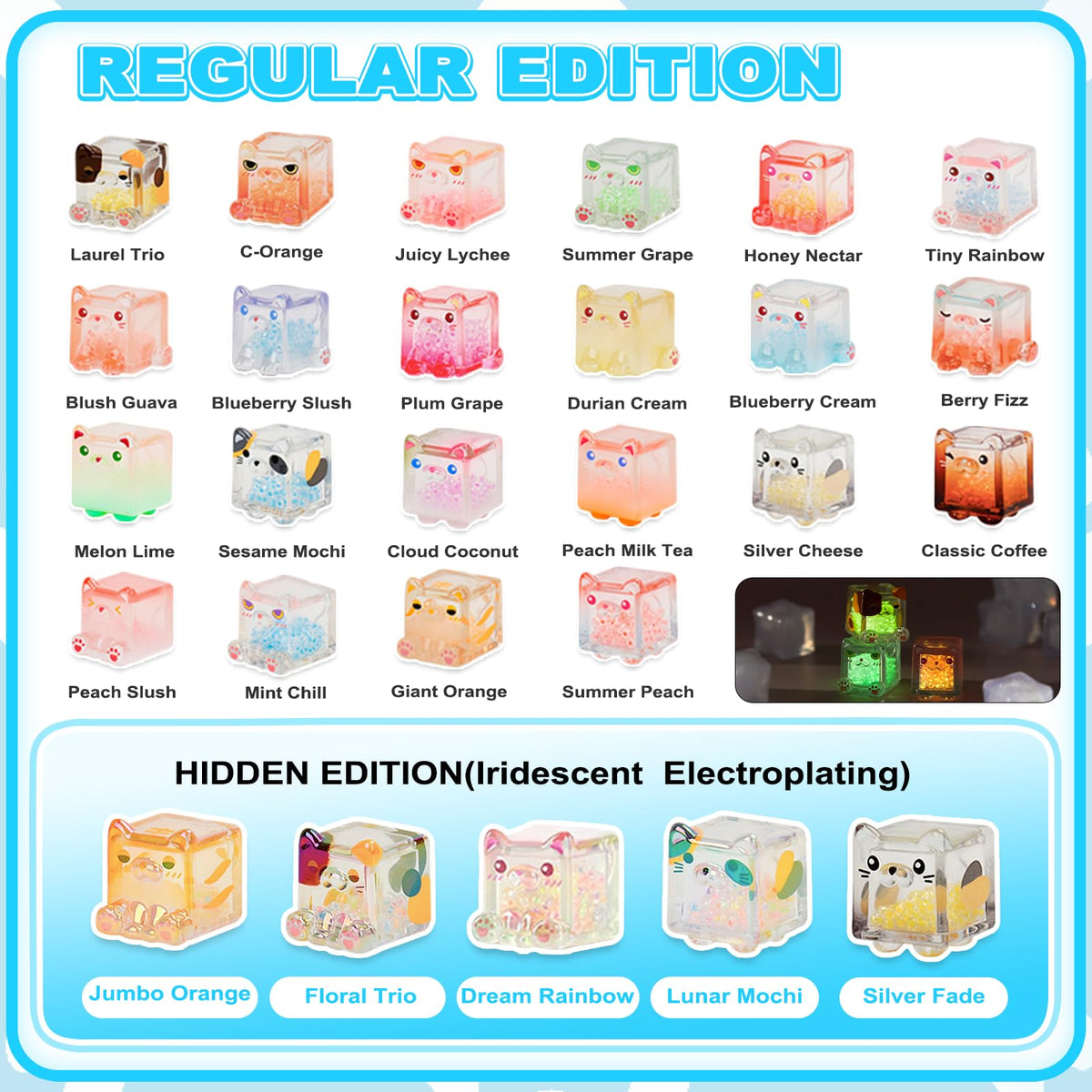 Glow in the Dark Square Cat Blind Box – 5 Figures per Box | NBBRDDN Collectible Toys
