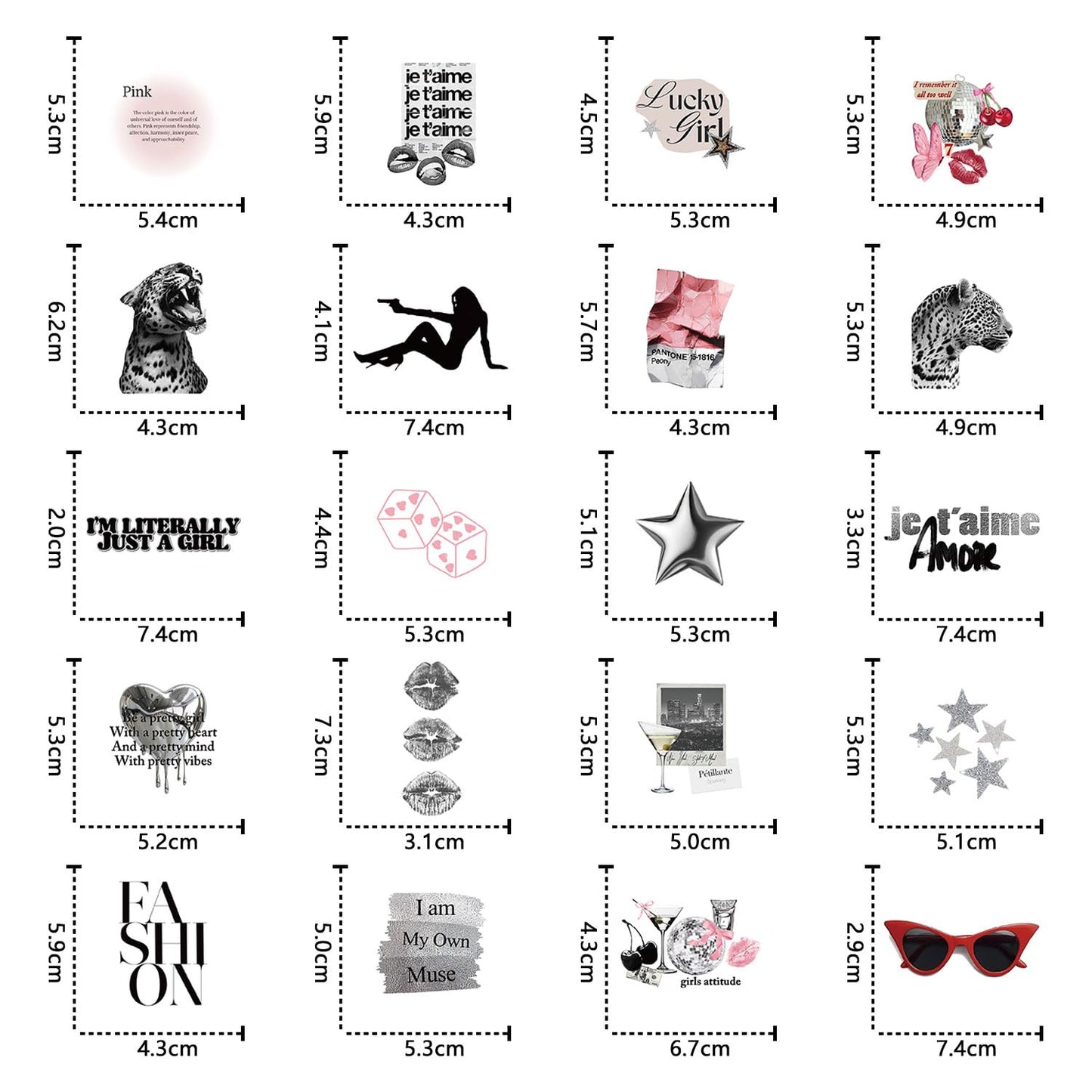 NBHJDKD 100Pcs Silver Lucky Girly Stickers – Y2K Downtown Vinyl Pack