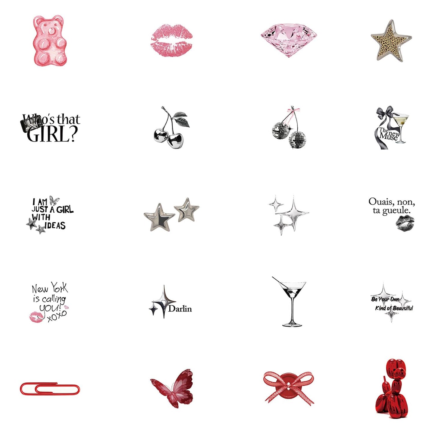 NBHJDKD 100Pcs Silver Lucky Girly Stickers – Y2K Downtown Vinyl Pack