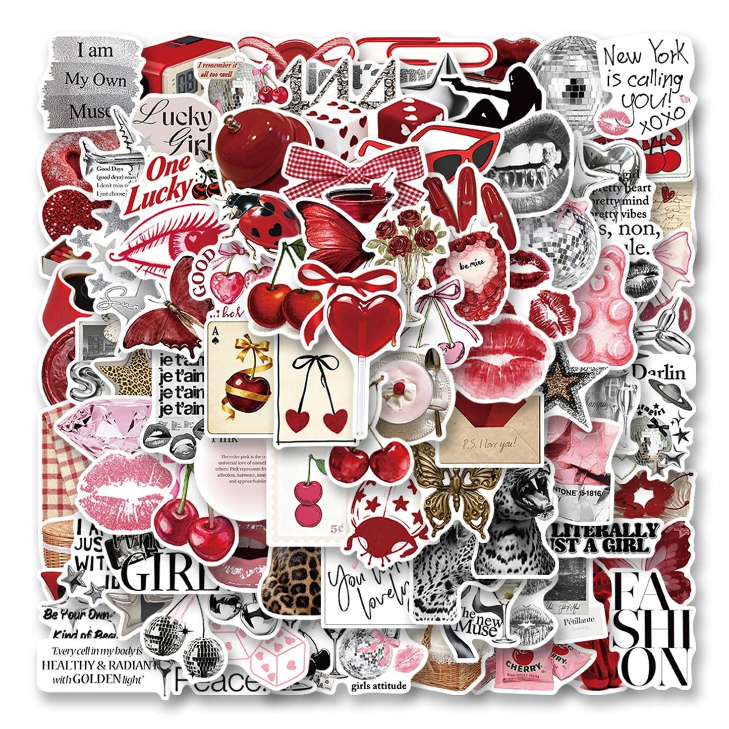 NBHJDKD 100Pcs Silver Lucky Girly Stickers – Y2K Downtown Vinyl Pack