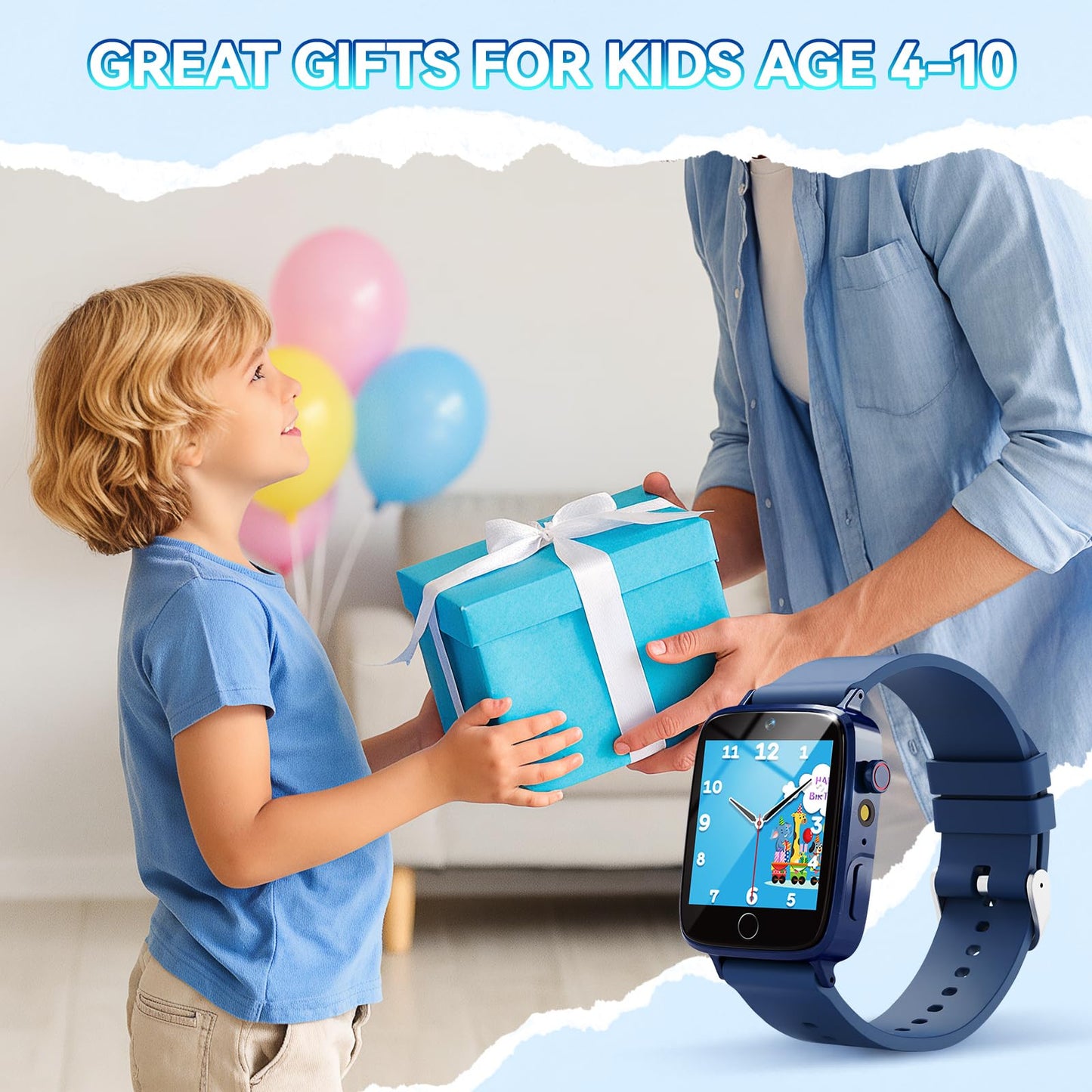 NBKLS Kids Smart Watch for Boys | 1.54 inch Touch Screen, 10 Audiobooks, 26 Puzzle Games