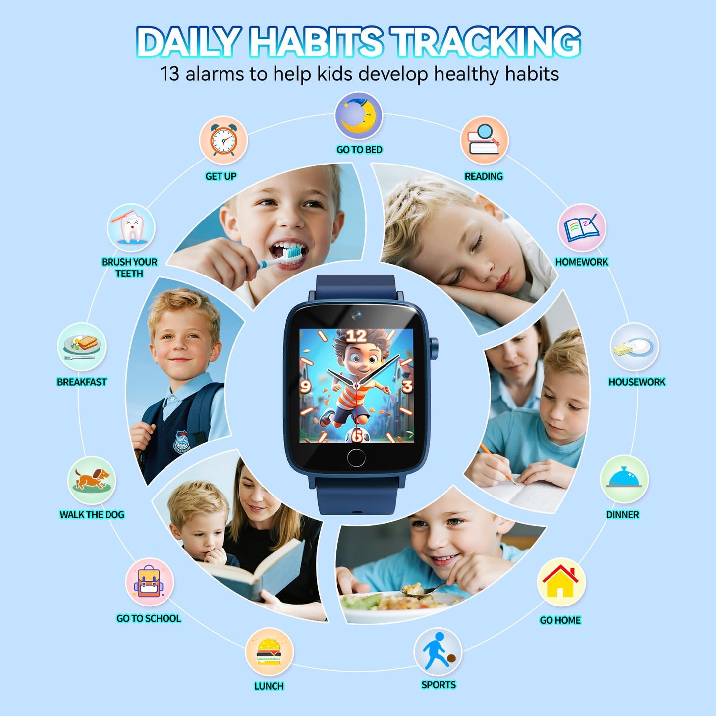 NBKLS Kids Smart Watch for Boys | 1.54 inch Touch Screen, 10 Audiobooks, 26 Puzzle Games