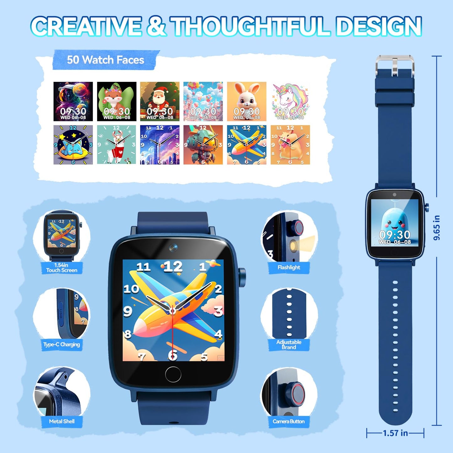 NBKLS Kids Smart Watch for Boys | 1.54 inch Touch Screen, 10 Audiobooks, 26 Puzzle Games