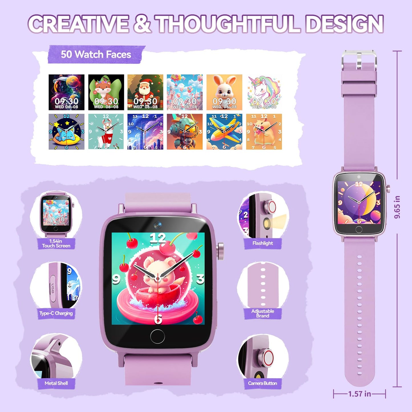 NBKLS Kids Smart Watch for Girls | Ages 5-9, 26 Puzzle Games, Pedometer & Learning Cards