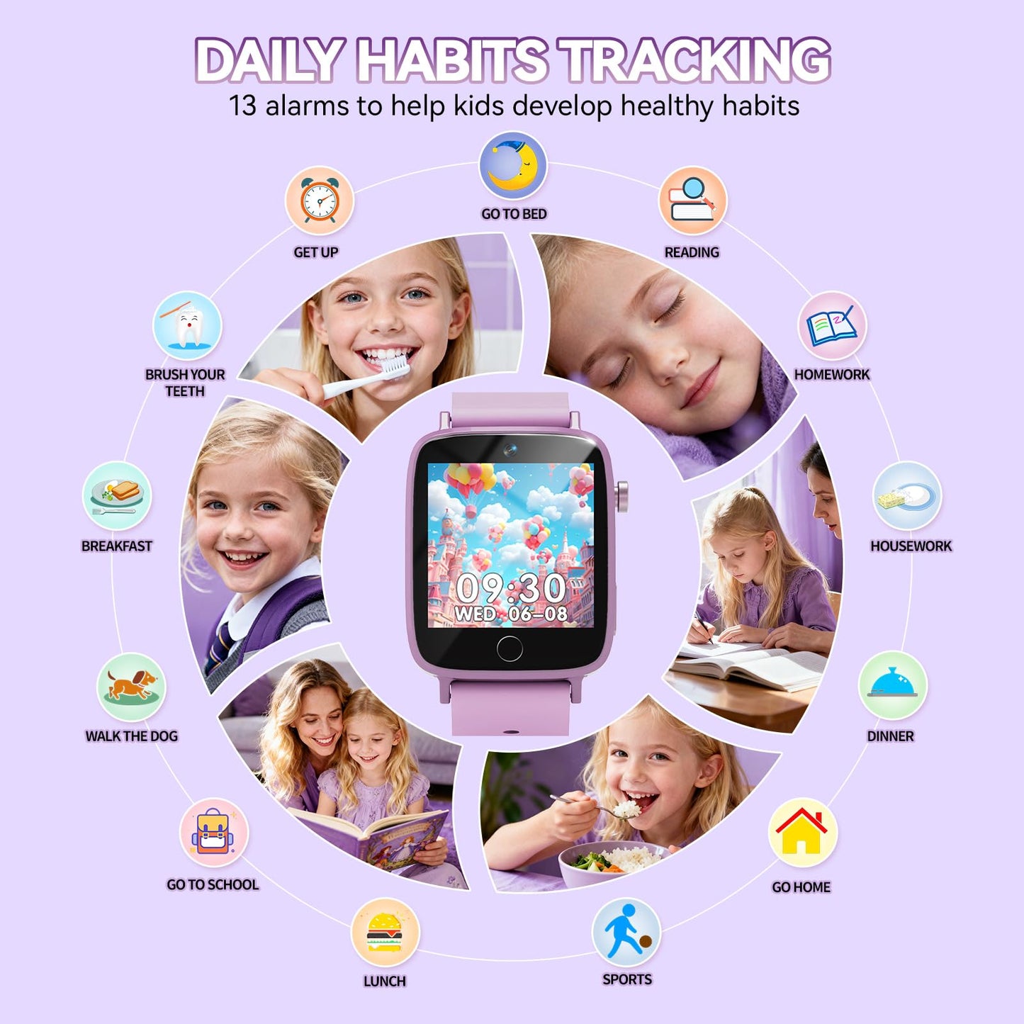 NBKLS Kids Smart Watch for Girls | Ages 5-9, 26 Puzzle Games, Pedometer & Learning Cards