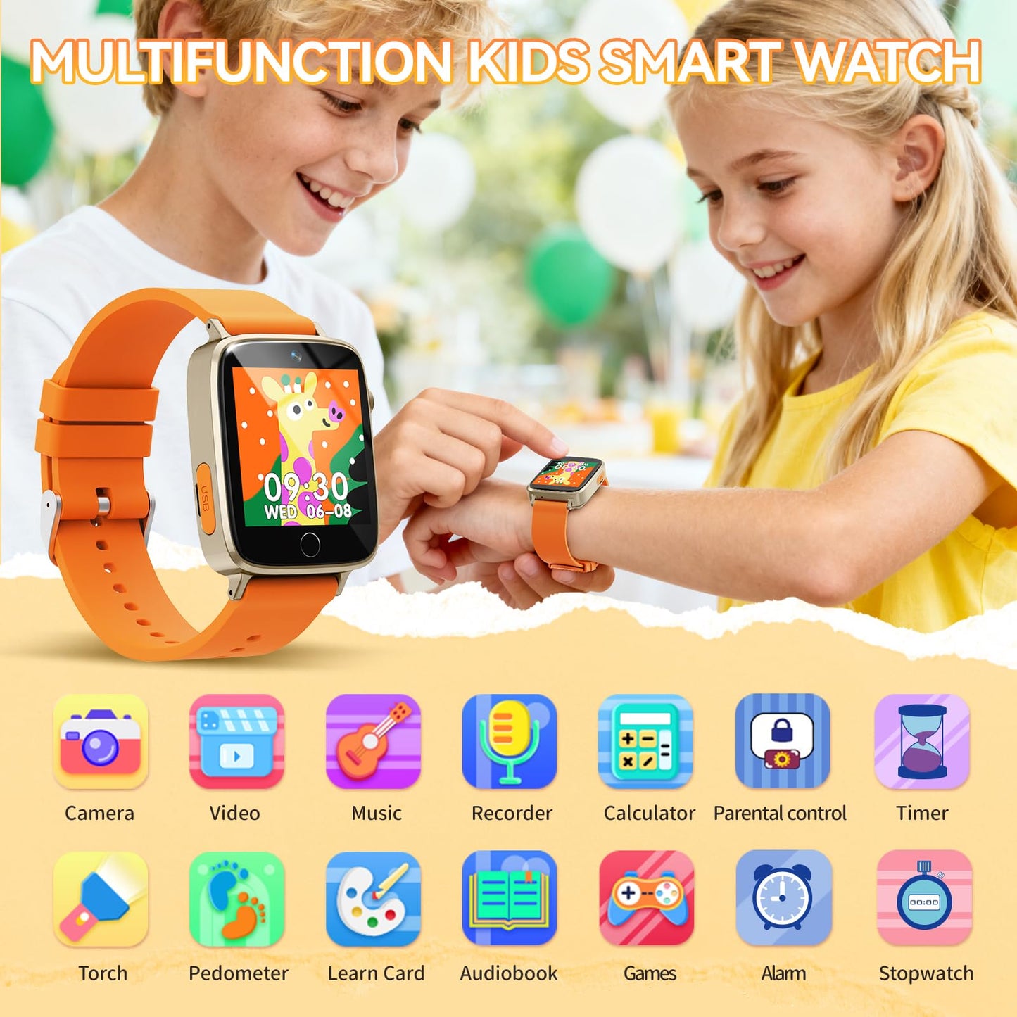 NBKLS Kids Smart Watch for Girls & Boys 4–12 — 26 Games, Camera, Music & Pedometer
