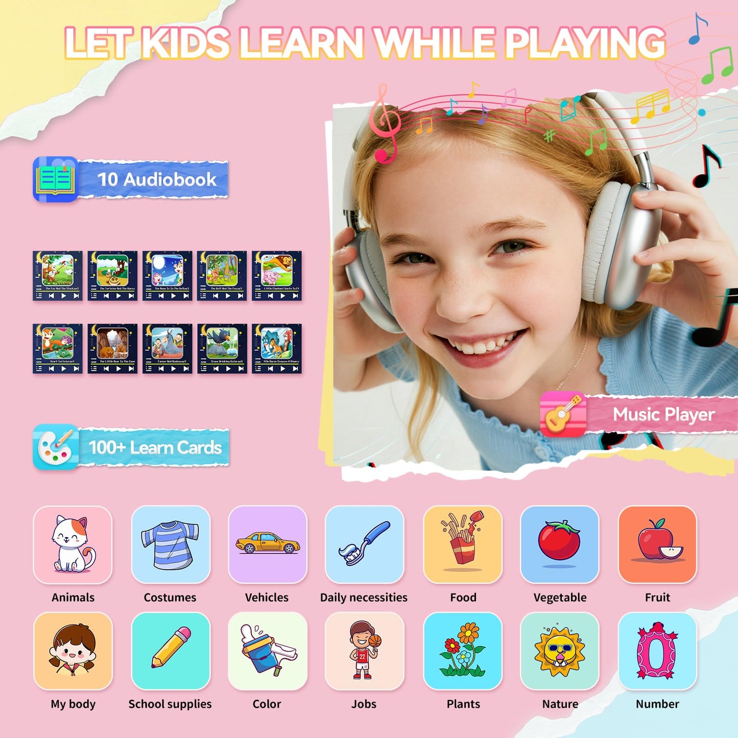 NBKLS Kids Watch for Girls — 26 Puzzle Games, 1.54 inch Color Screen, Learning Cards & Audiobooks