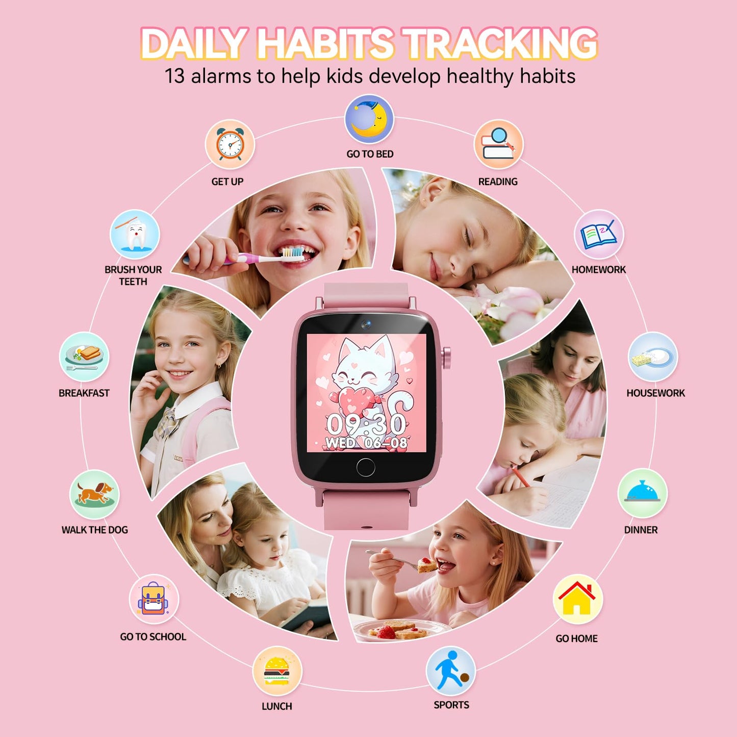 NBKLS Kids Watch for Girls — 26 Puzzle Games, 1.54 inch Color Screen, Learning Cards & Audiobooks