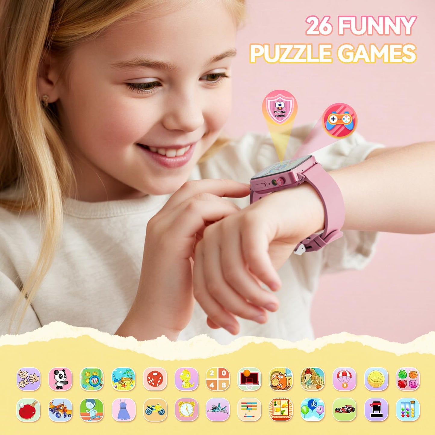 NBKLS Kids Watch for Girls — 26 Puzzle Games, 1.54 inch Color Screen, Learning Cards & Audiobooks