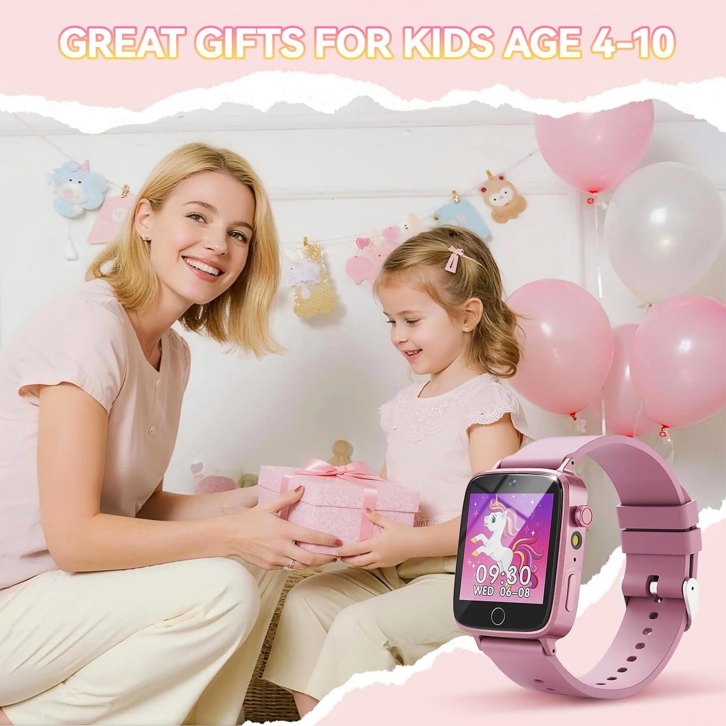 NBKLS Kids Watch for Girls — 26 Puzzle Games, 1.54 inch Color Screen, Learning Cards & Audiobooks