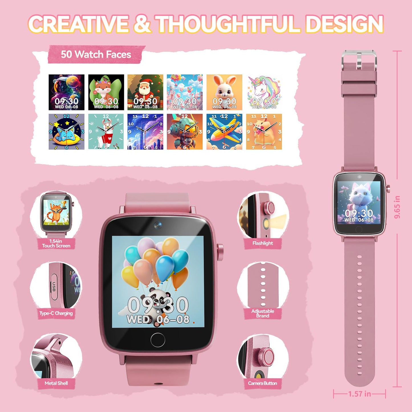 NBKLS Kids Watch for Girls — 26 Puzzle Games, 1.54 inch Color Screen, Learning Cards & Audiobooks