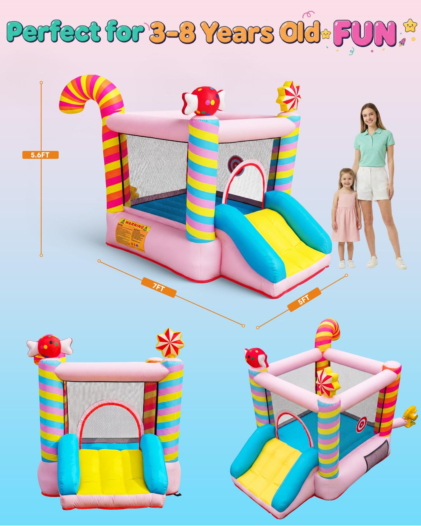NBSPORT Candy Bounce House for Kids 3-6 — Indoor/Outdoor Inflatable Castle with Slide