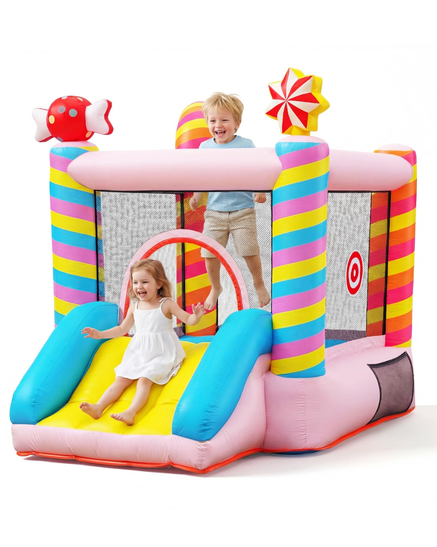 NBSPORT Candy Bounce House for Kids 3-6 — Indoor/Outdoor Inflatable Castle with Slide
