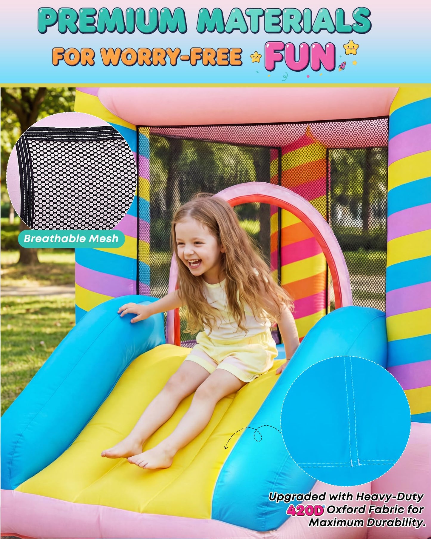 NBSPORT Candy Bounce House for Kids 3-6 — Indoor/Outdoor Inflatable Castle with Slide