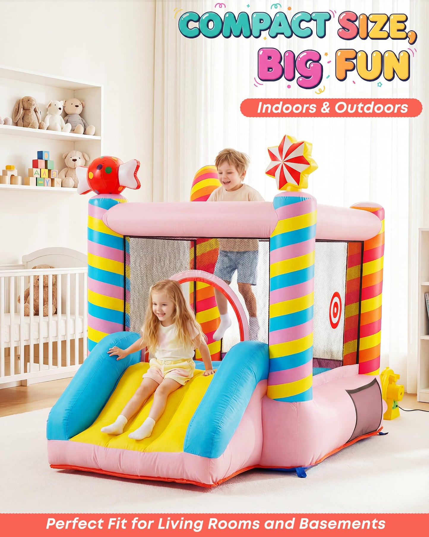 NBSPORT Candy Bounce House for Kids 3-6 — Indoor/Outdoor Inflatable Castle with Slide