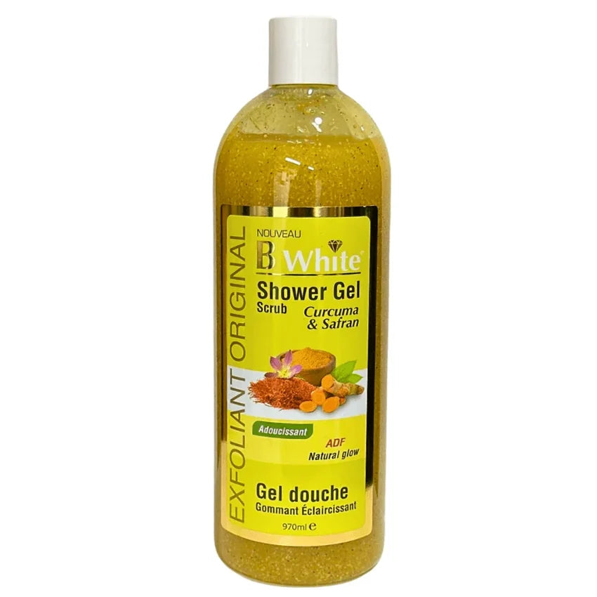 Nouveau B White Curcuma & Safran Shower Gel Scrub | Skin Brightening & Gentle Exfoliation for Radiant Skin | 970 ml / 32.8 oz