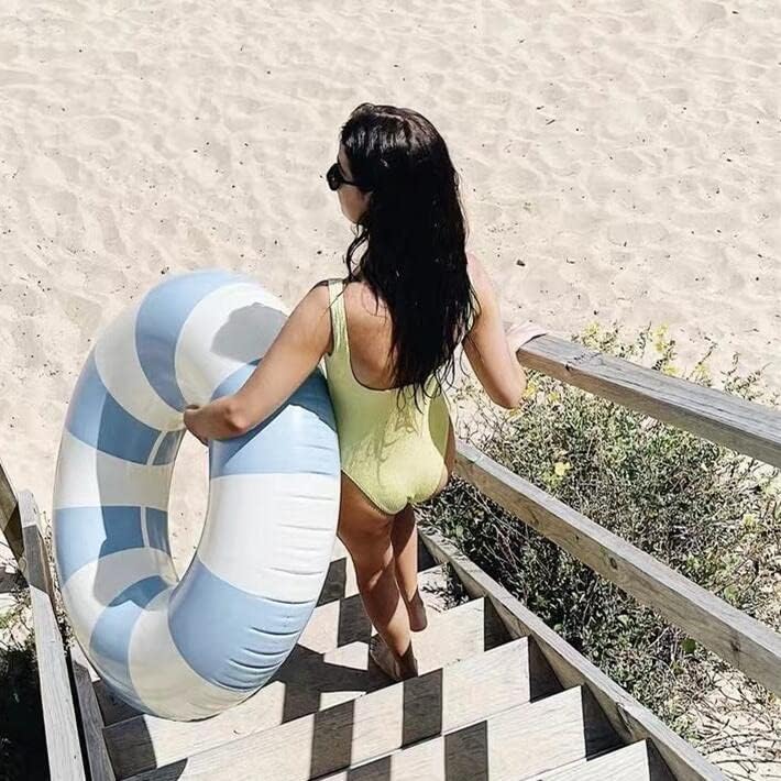 N/C Large Swim Ring with Handles – 35 Inch Blue Striped Pool Float for Kids & Adults
