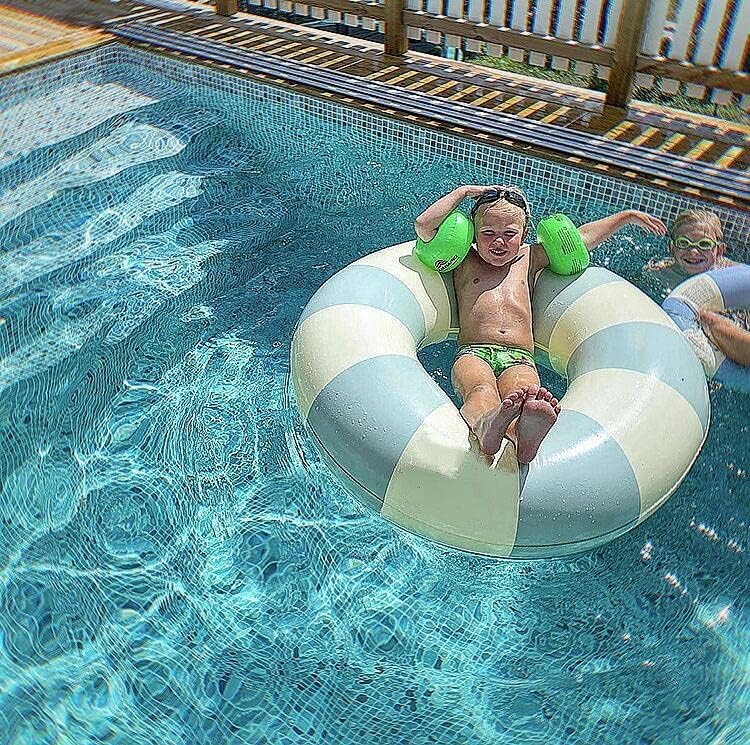N/C Large Swim Ring with Handles – 35 Inch Blue Striped Pool Float for Kids & Adults