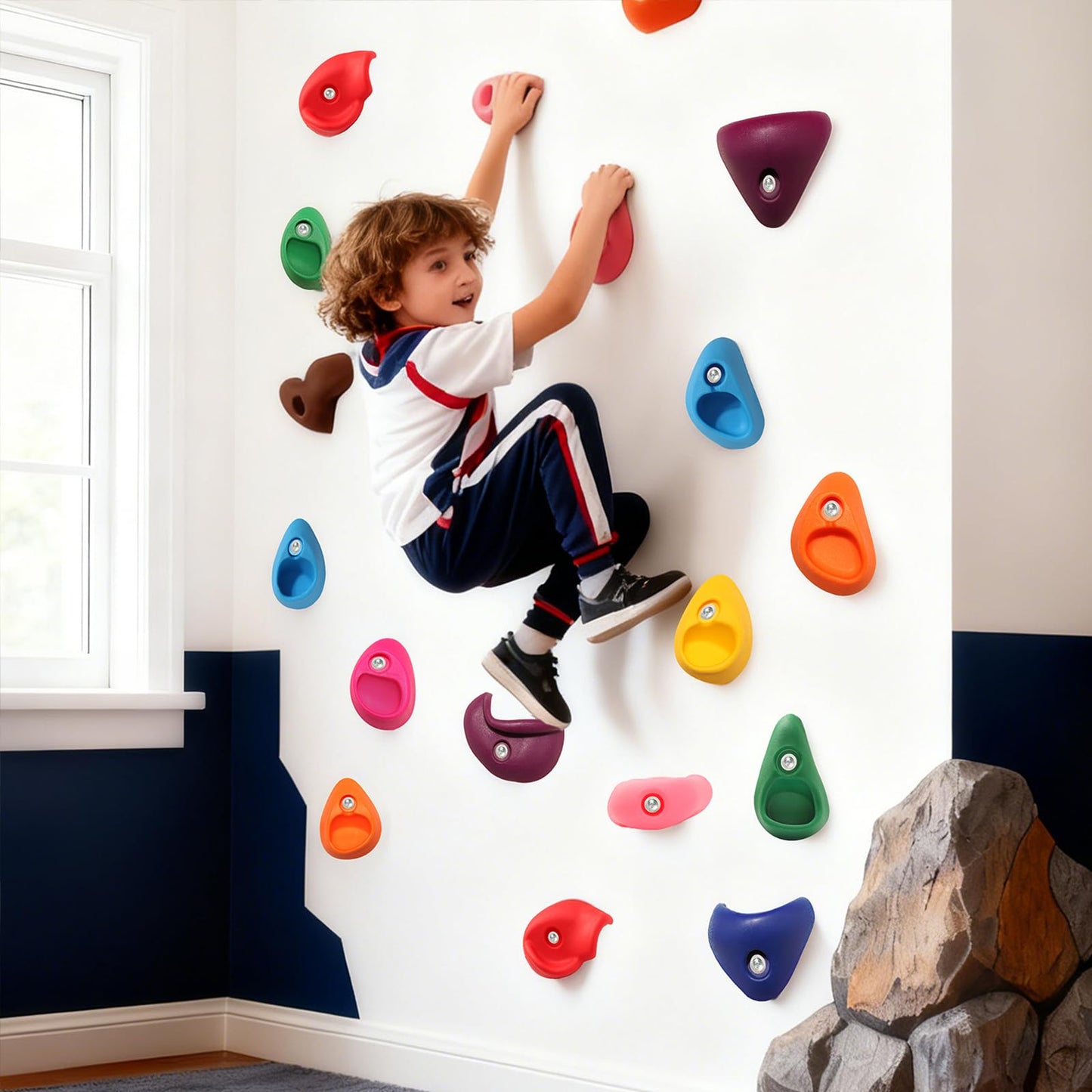 NEATATOU 32-Piece Rock Climbing Holds Kit for Kids — Indoor/Outdoor Wall Mount with Hardware