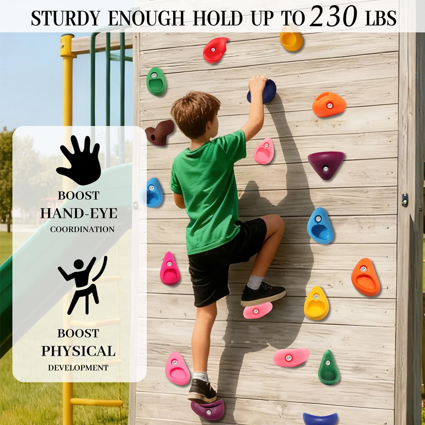 NEATATOU 32-Piece Rock Climbing Holds Kit for Kids — Indoor/Outdoor Wall Mount with Hardware