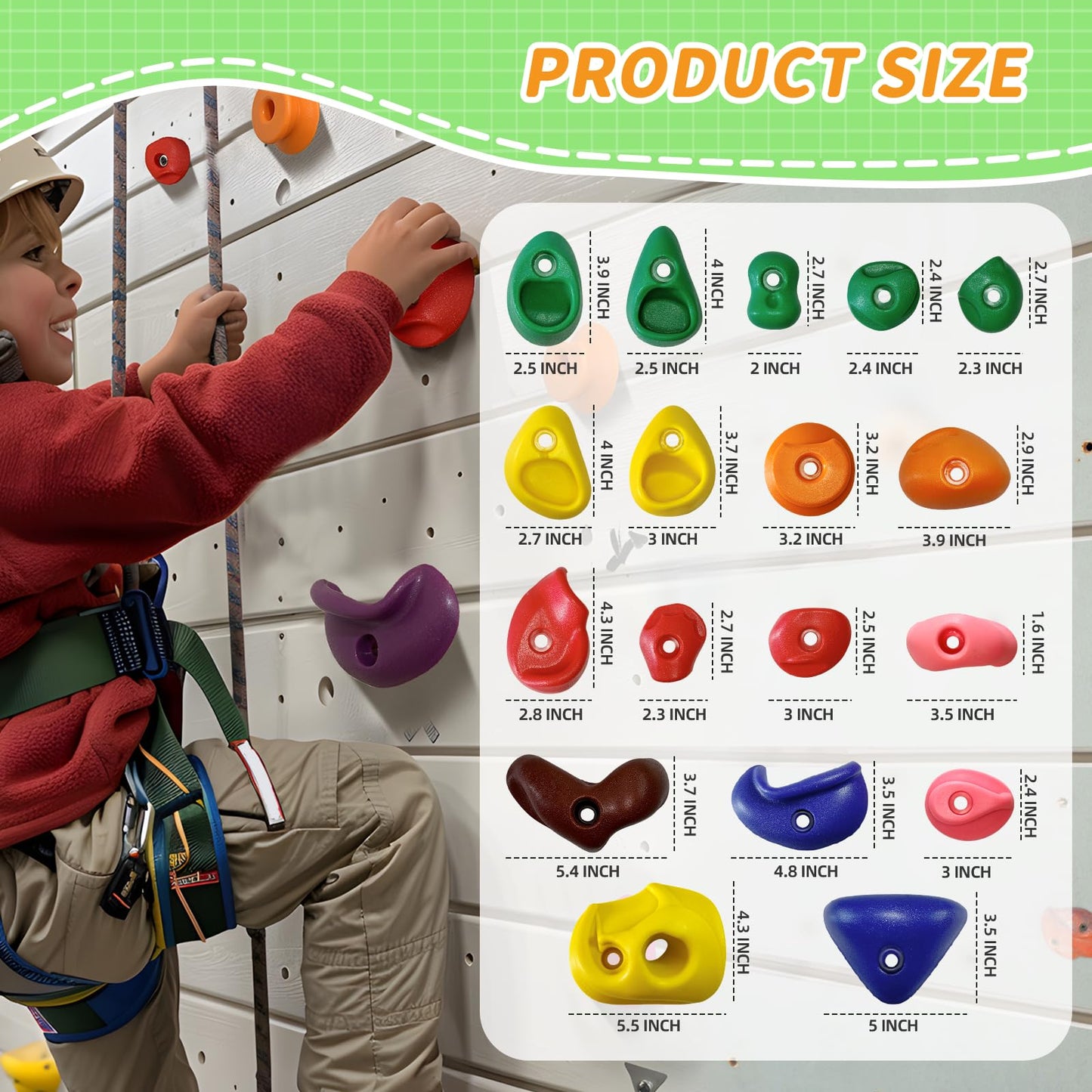 NEATATOU 32-Piece Rock Climbing Holds Kit for Kids — Indoor/Outdoor Wall Mount with Hardware
