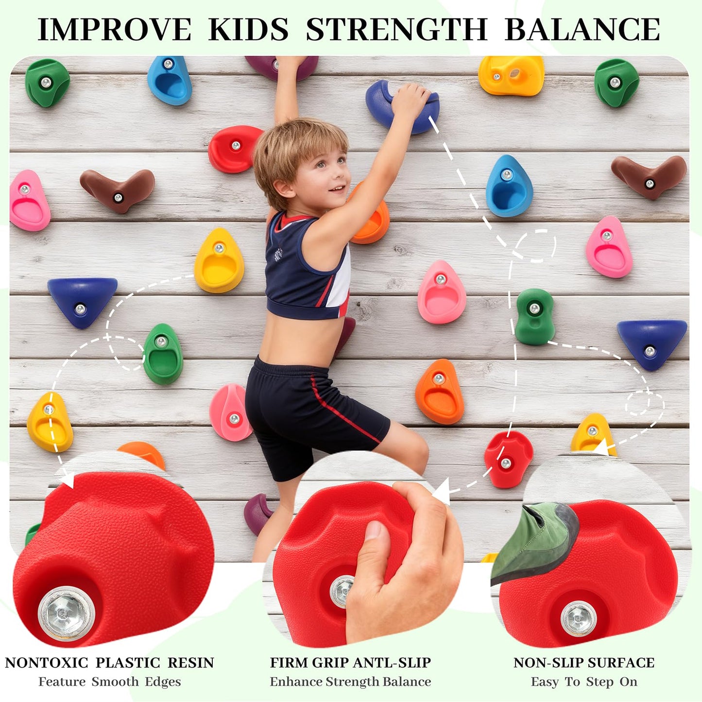 NEATATOU 32-Piece Rock Climbing Holds Kit for Kids — Indoor/Outdoor Wall Mount with Hardware