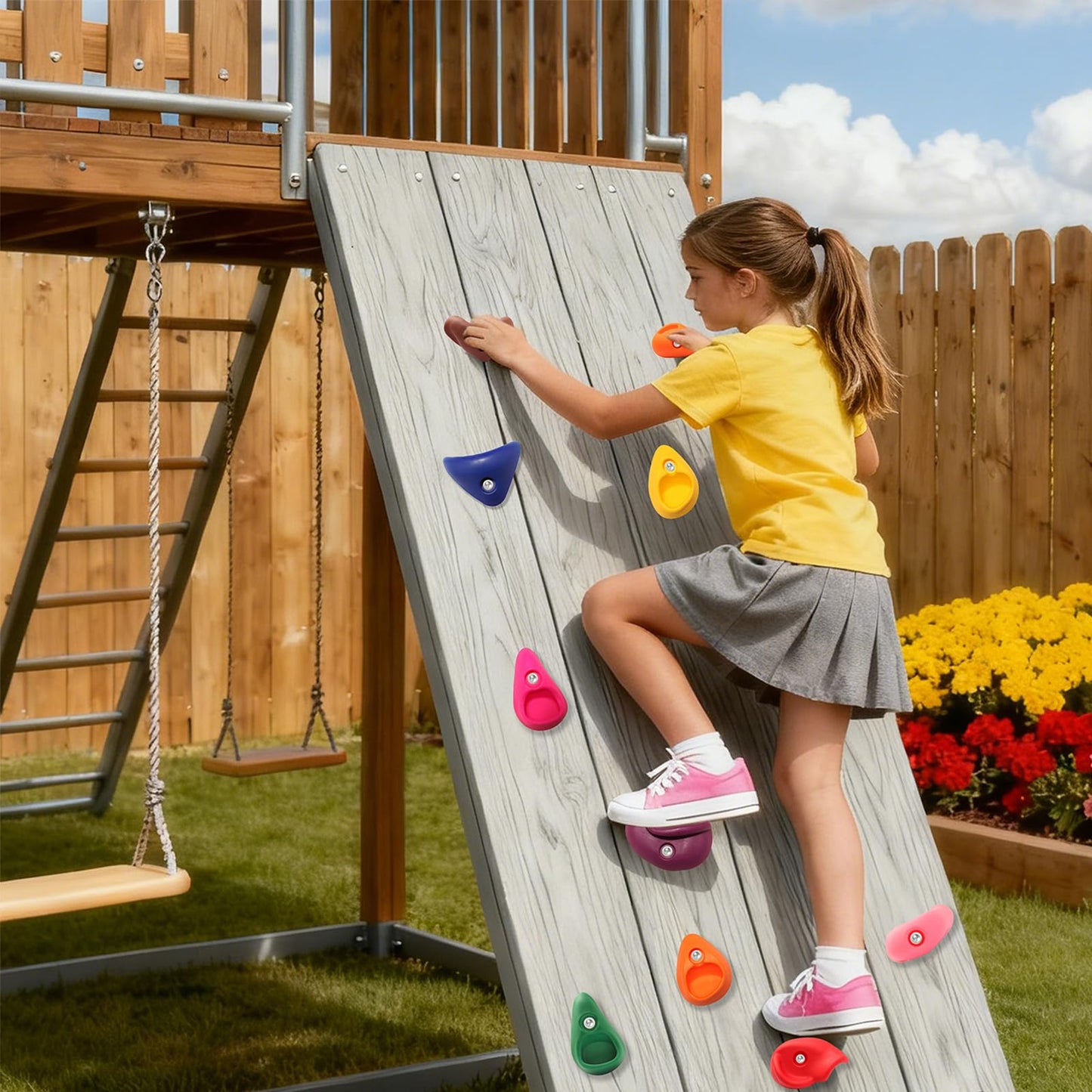 NEATATOU 32-Piece Rock Climbing Holds Kit for Kids — Indoor/Outdoor Wall Mount with Hardware