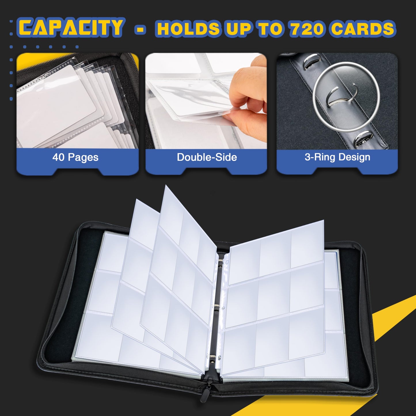 NeatoTek 9-Pocket Waterproof Trading Card Binder | 720 Card Capacity, 40 Pages