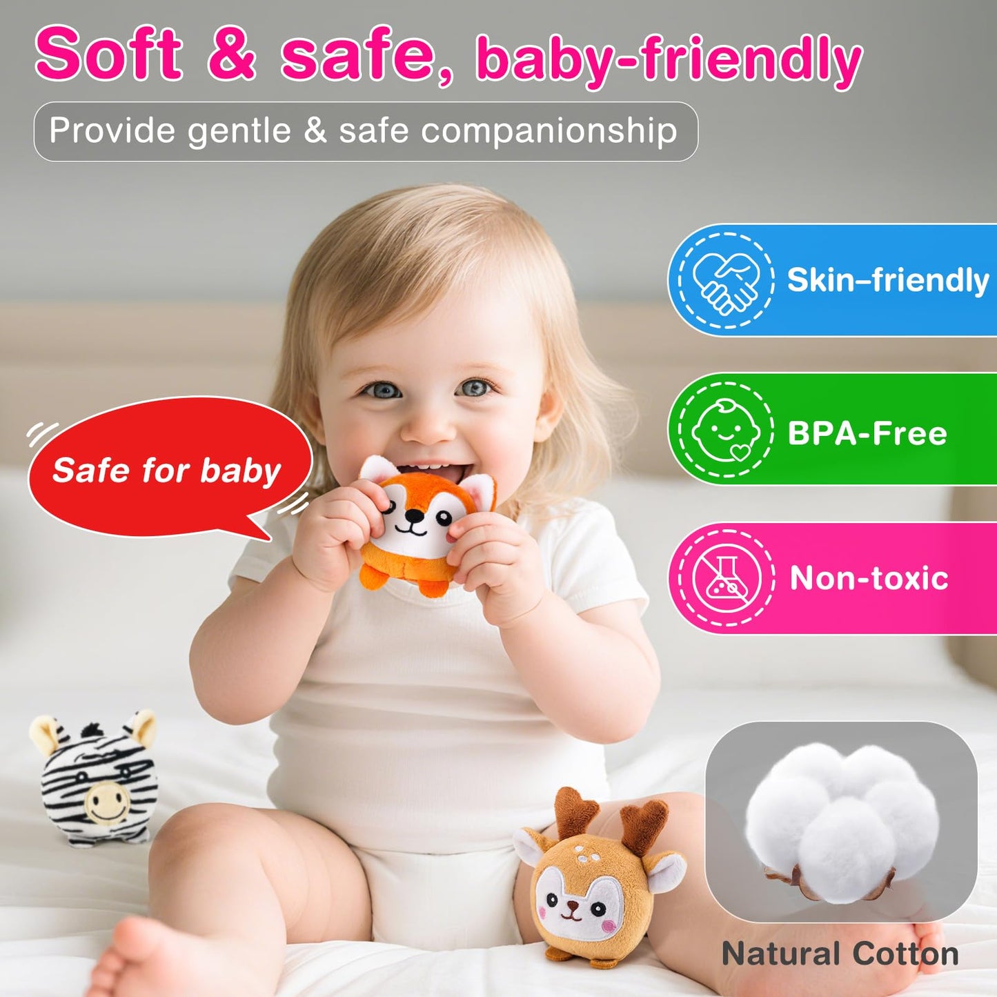 NECTAR BABY Montessori Sensory Plush Toys for Babies 6-12 Months & Toddlers 1-3 | Rattle, Crinkle & Safe Mirror