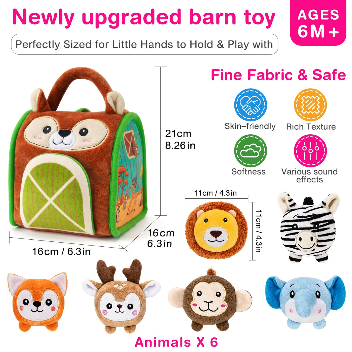 NECTAR BABY Montessori Sensory Plush Toys for Babies 6-12 Months & Toddlers 1-3 | Rattle, Crinkle & Safe Mirror