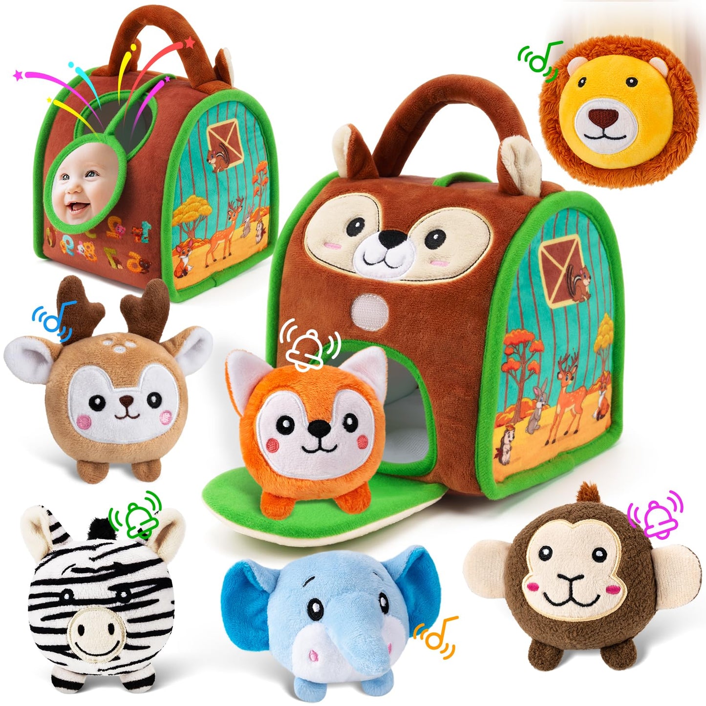 NECTAR BABY Montessori Sensory Plush Toys for Babies 6-12 Months & Toddlers 1-3 | Rattle, Crinkle & Safe Mirror