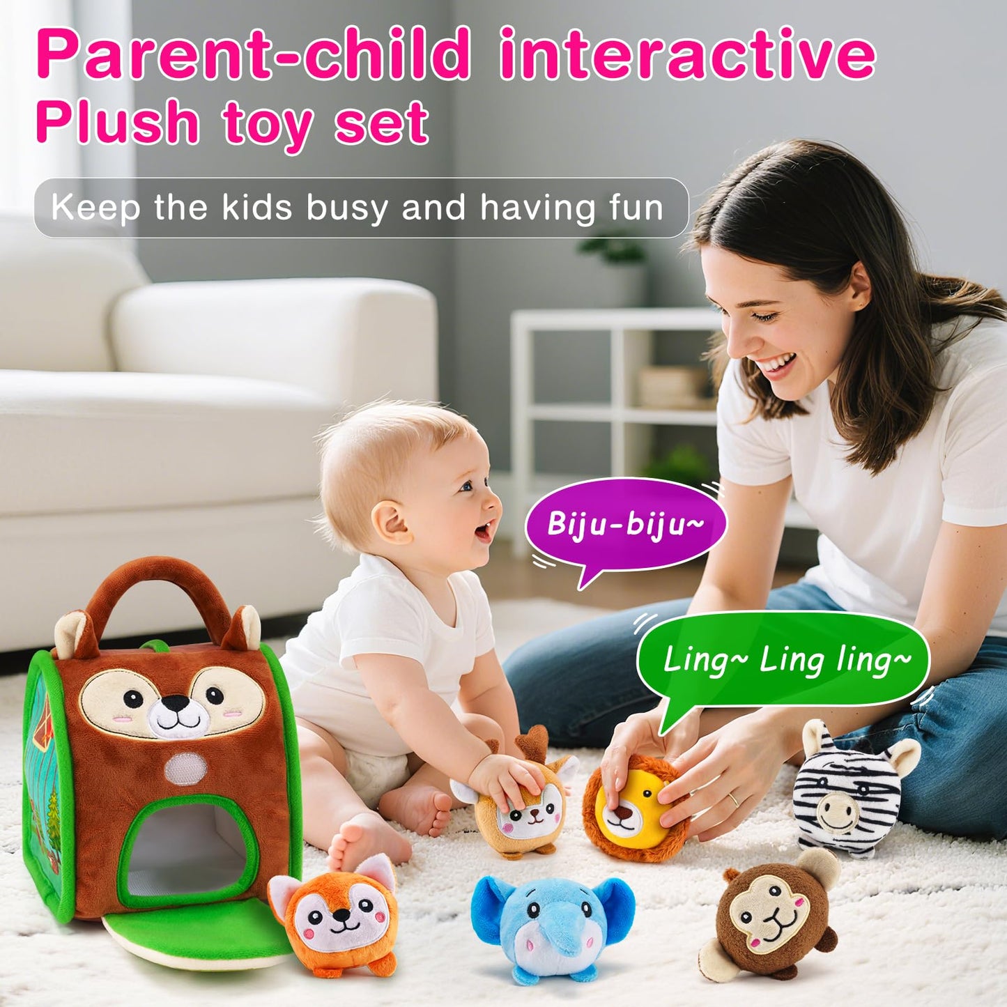 NECTAR BABY Montessori Sensory Plush Toys for Babies 6-12 Months & Toddlers 1-3 | Rattle, Crinkle & Safe Mirror