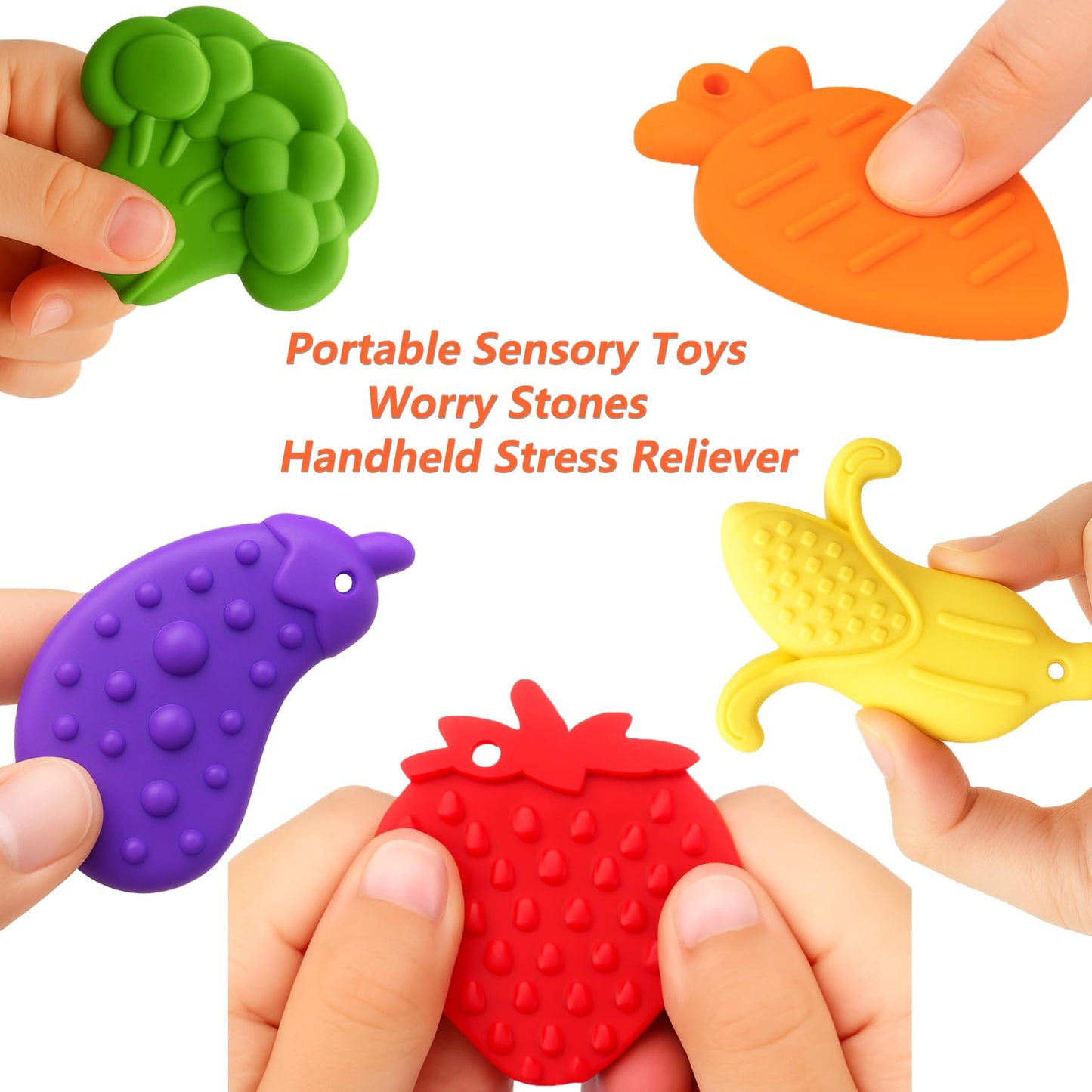 NEDWOLLE 8Pcs Silicone Fruit Worry Stones Fidget Toy – Portable Sensory Tools for Adults & Kids