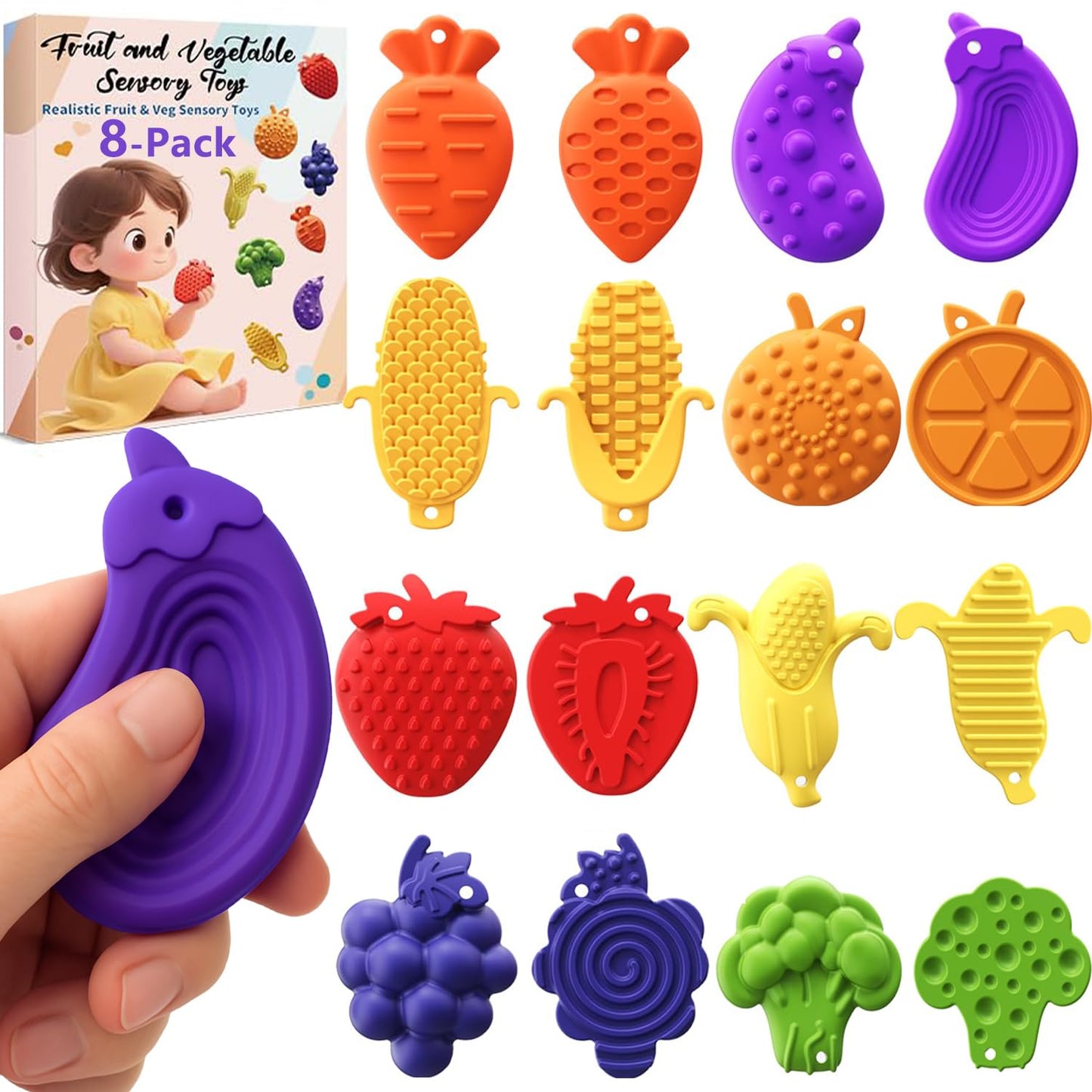 NEDWOLLE 8Pcs Silicone Fruit Worry Stones Fidget Toy – Portable Sensory Tools for Adults & Kids