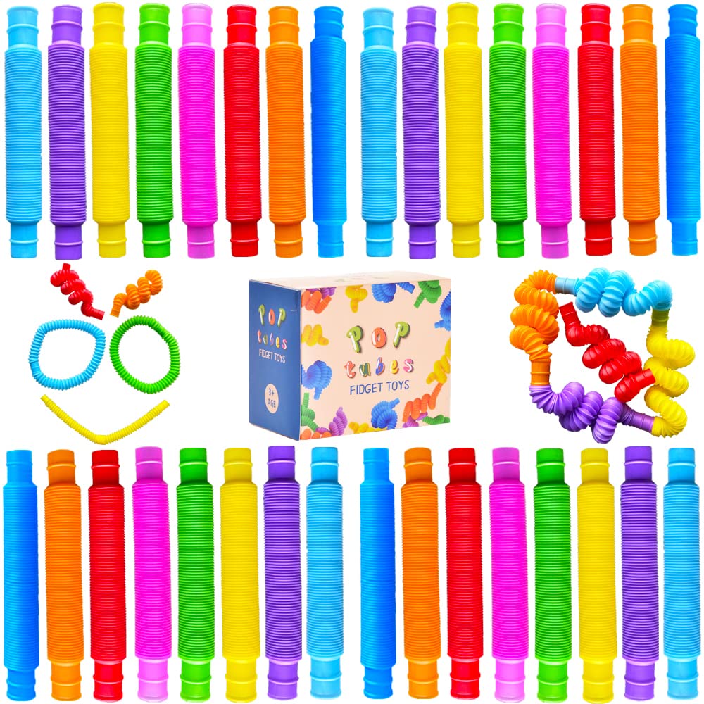 Neec 32-Pack Pop Tubes — Colorful Sensory Fidget Toys for Stress Relief, Focus, and Learning