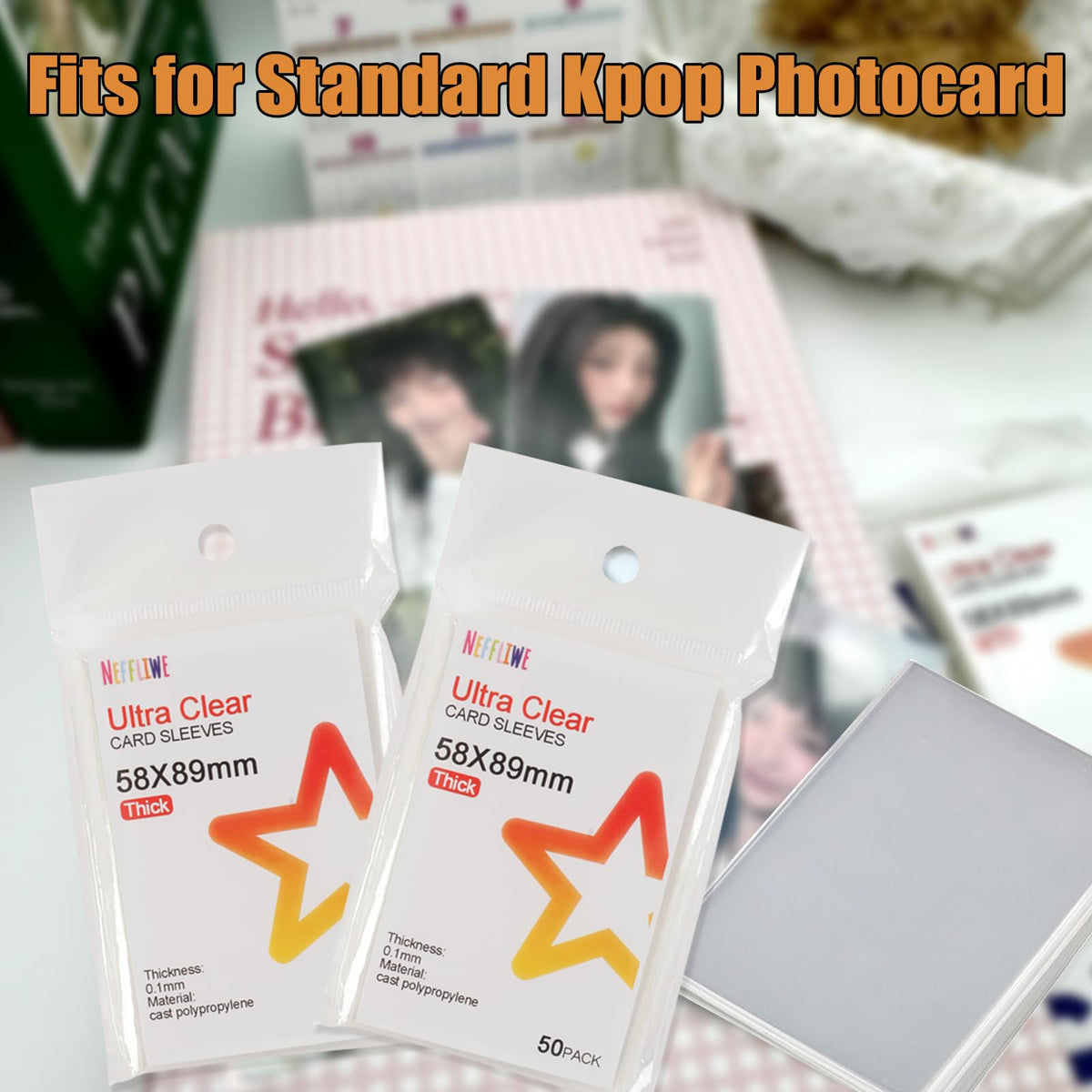 Neffliwe 300 Pcs Kpop Photocard Sleeves – 58x89mm, Acid-Free, Ultra-Clear, 6-Pack