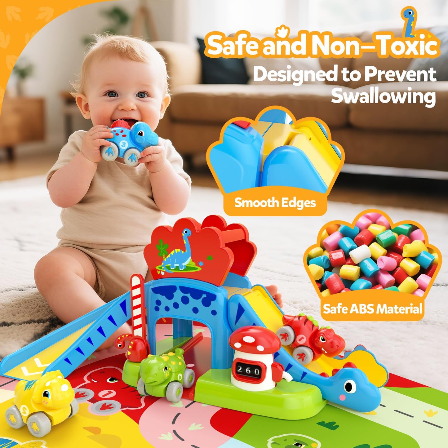 NEHEME Toddler Toy Set for Ages 1-2 | Educational Dinosaur Slide & Playmat