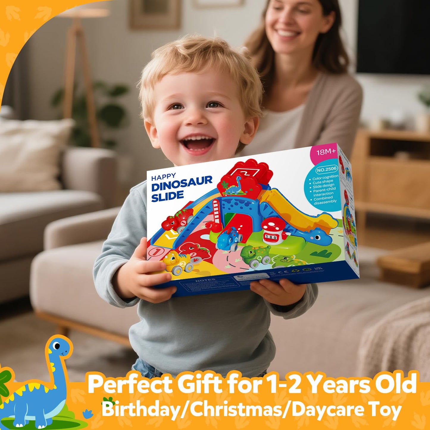 NEHEME Toddler Toy Set for Ages 1-2 | Educational Dinosaur Slide & Playmat