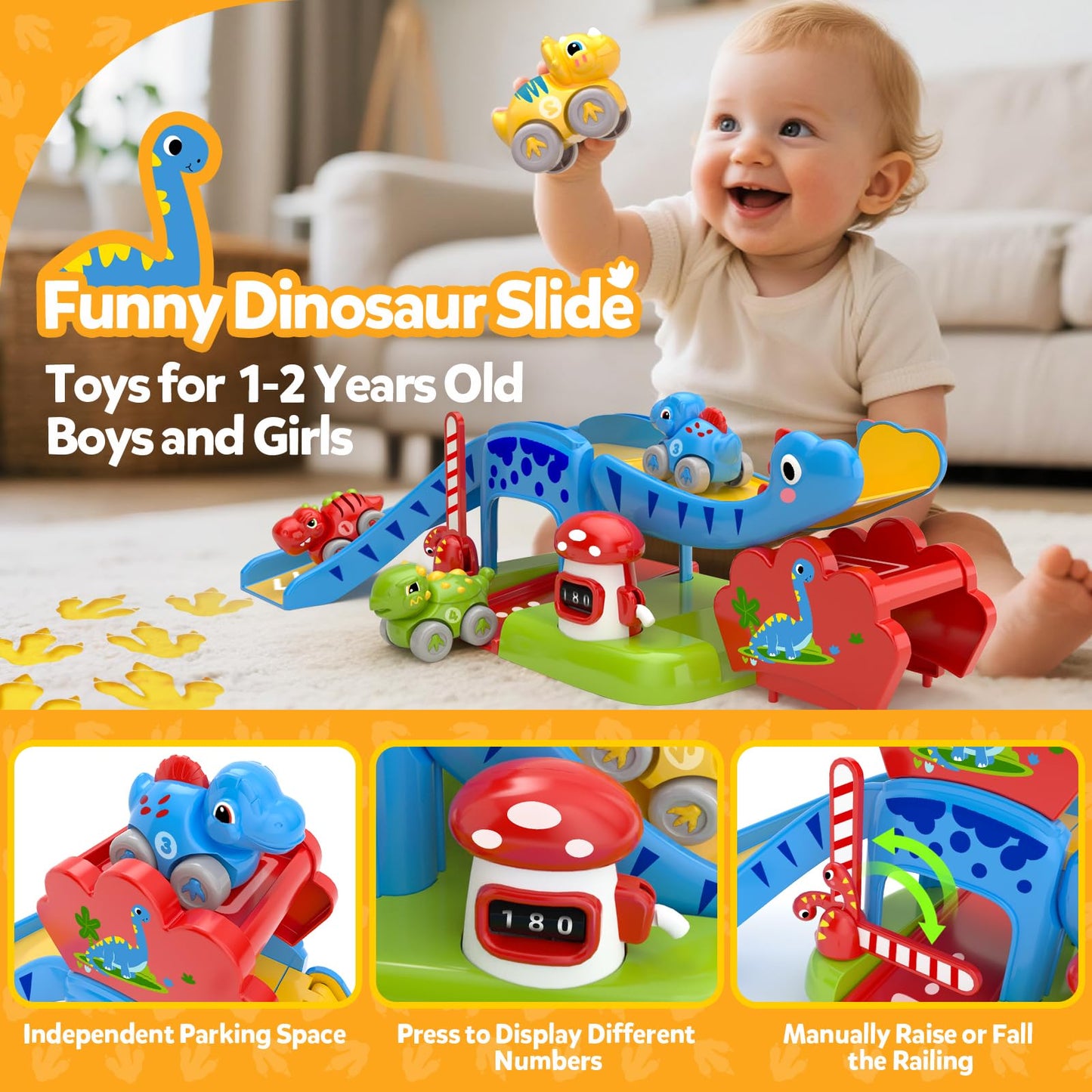 NEHEME Toddler Toy Set for Ages 1-2 | Educational Dinosaur Slide & Playmat