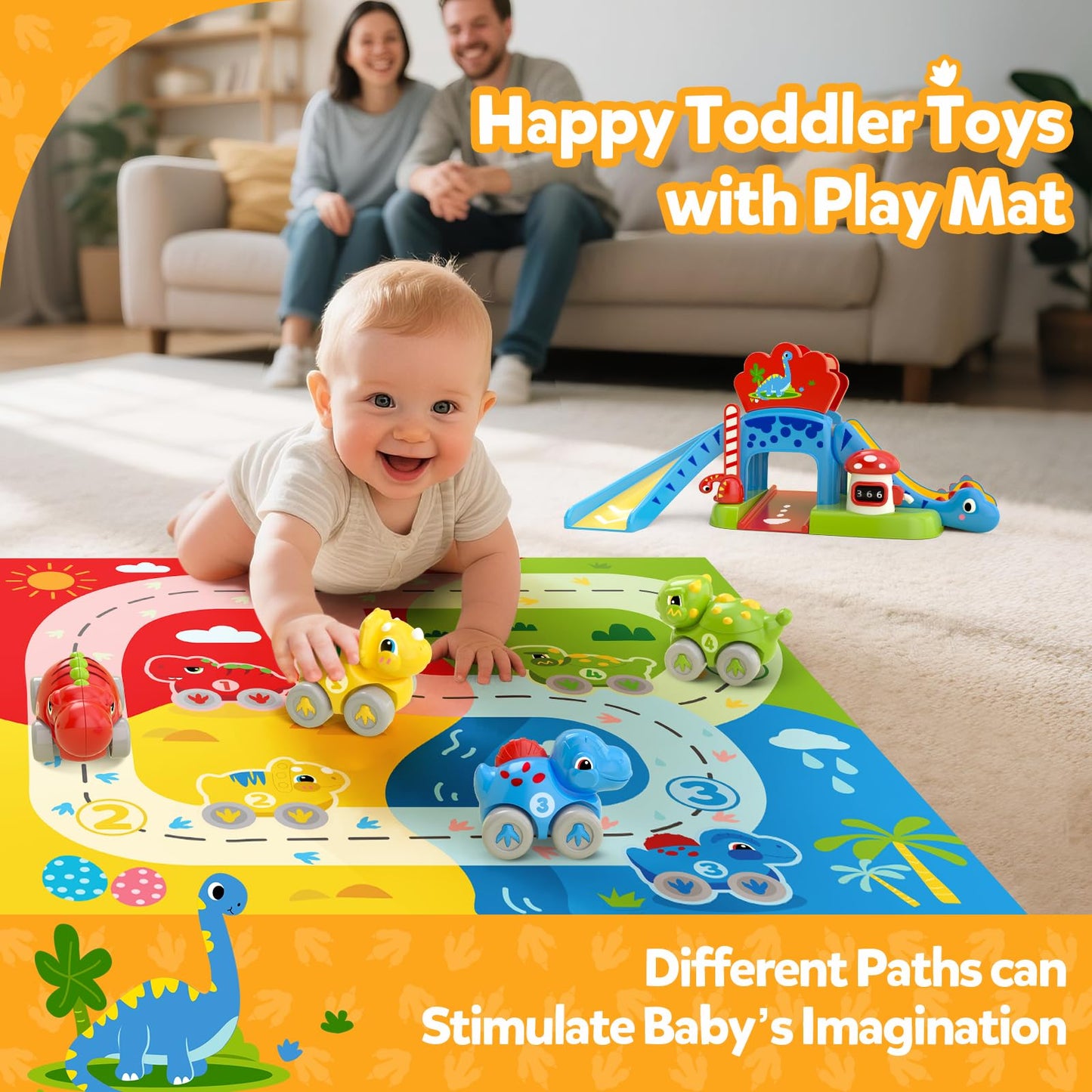 NEHEME Toddler Toy Set for Ages 1-2 | Educational Dinosaur Slide & Playmat