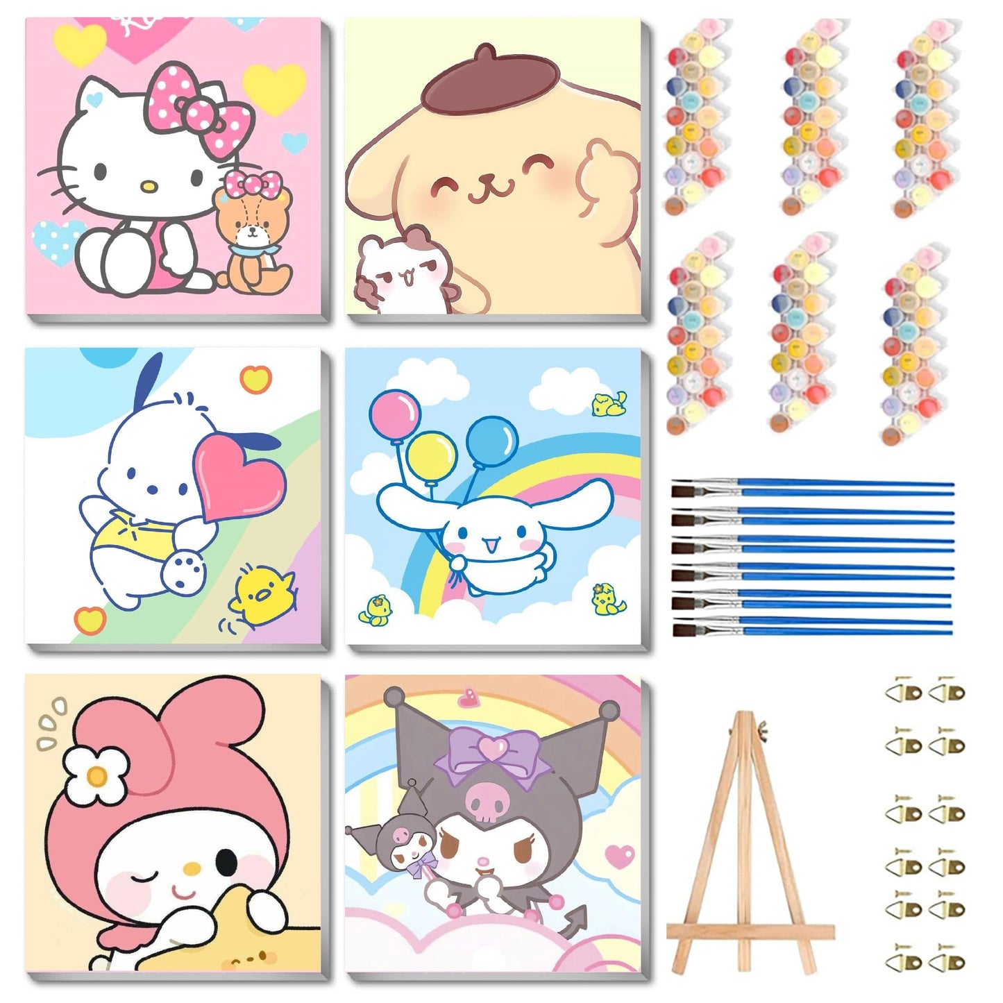 nekpiahu 6 Pack Cartoon Paint by Numbers for Kids – Framed Canvas with Wooden Easel