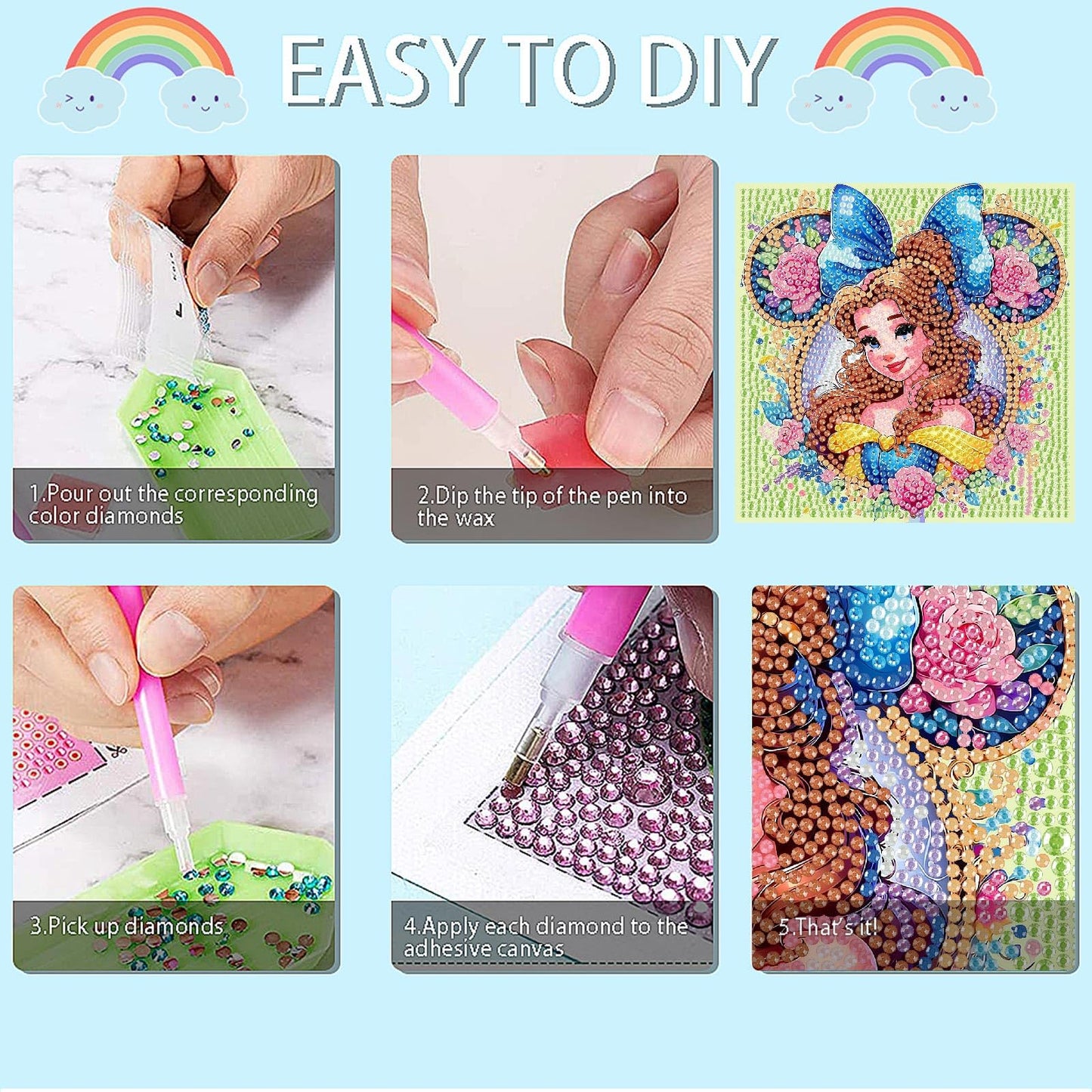 nekpiahu 6 Pack Diamond Art Kits for Kids | Cartoon Diamond Art for Ages 4-12 | 6x6 Inch Wall Decor
