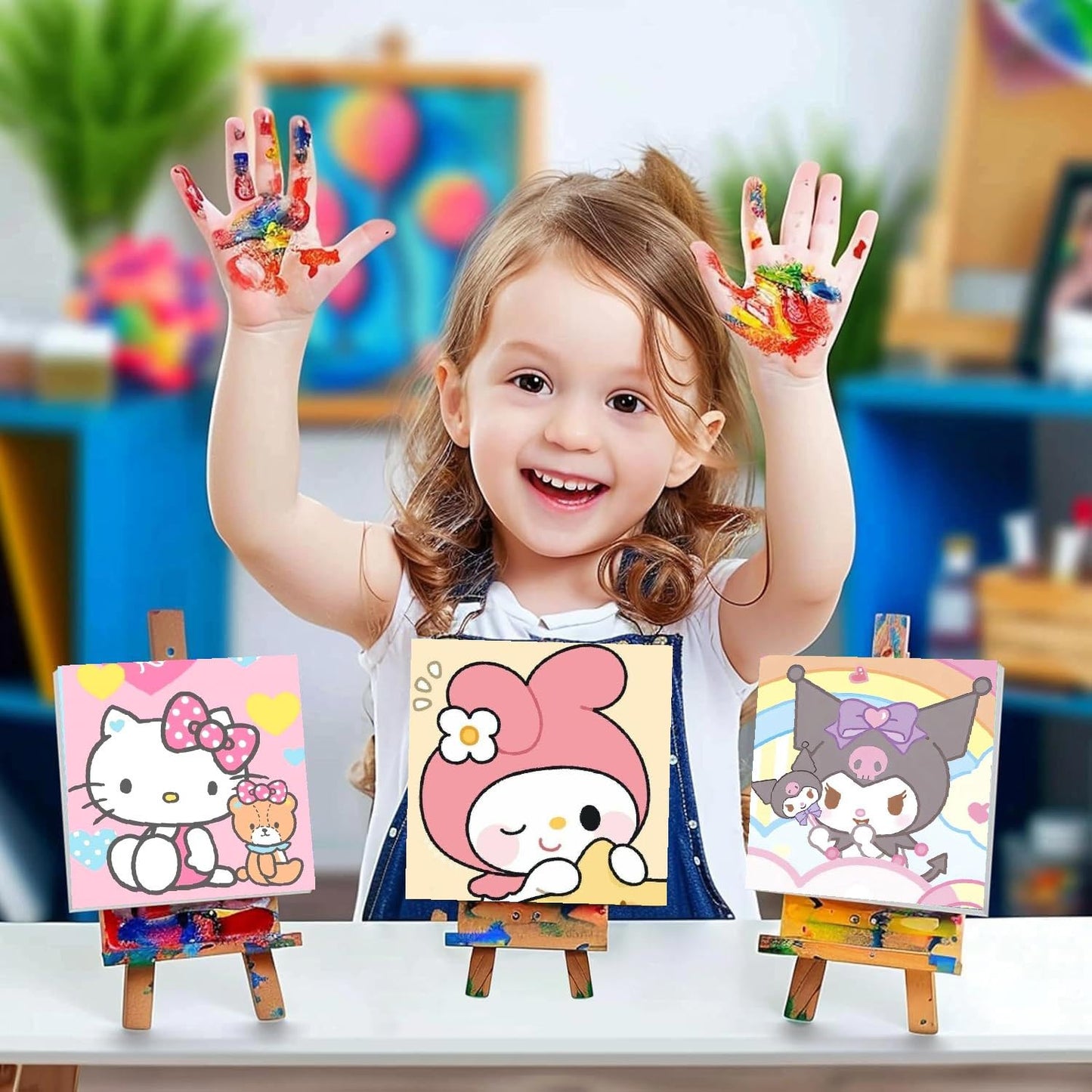 nekpiahu 6 Pack Cartoon Paint by Numbers for Kids – Framed Canvas with Wooden Easel