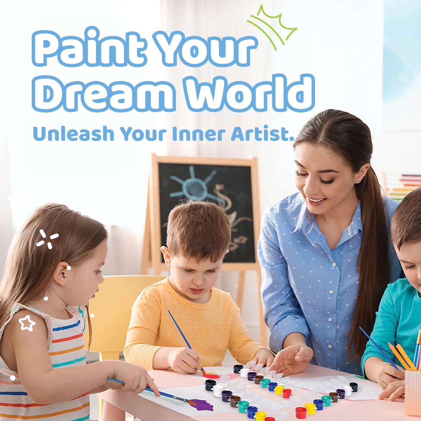 Neliblu Washable Paints for Kids – 24 Strips of 8-Color Watercolors + Brushes | Classroom & Home Set