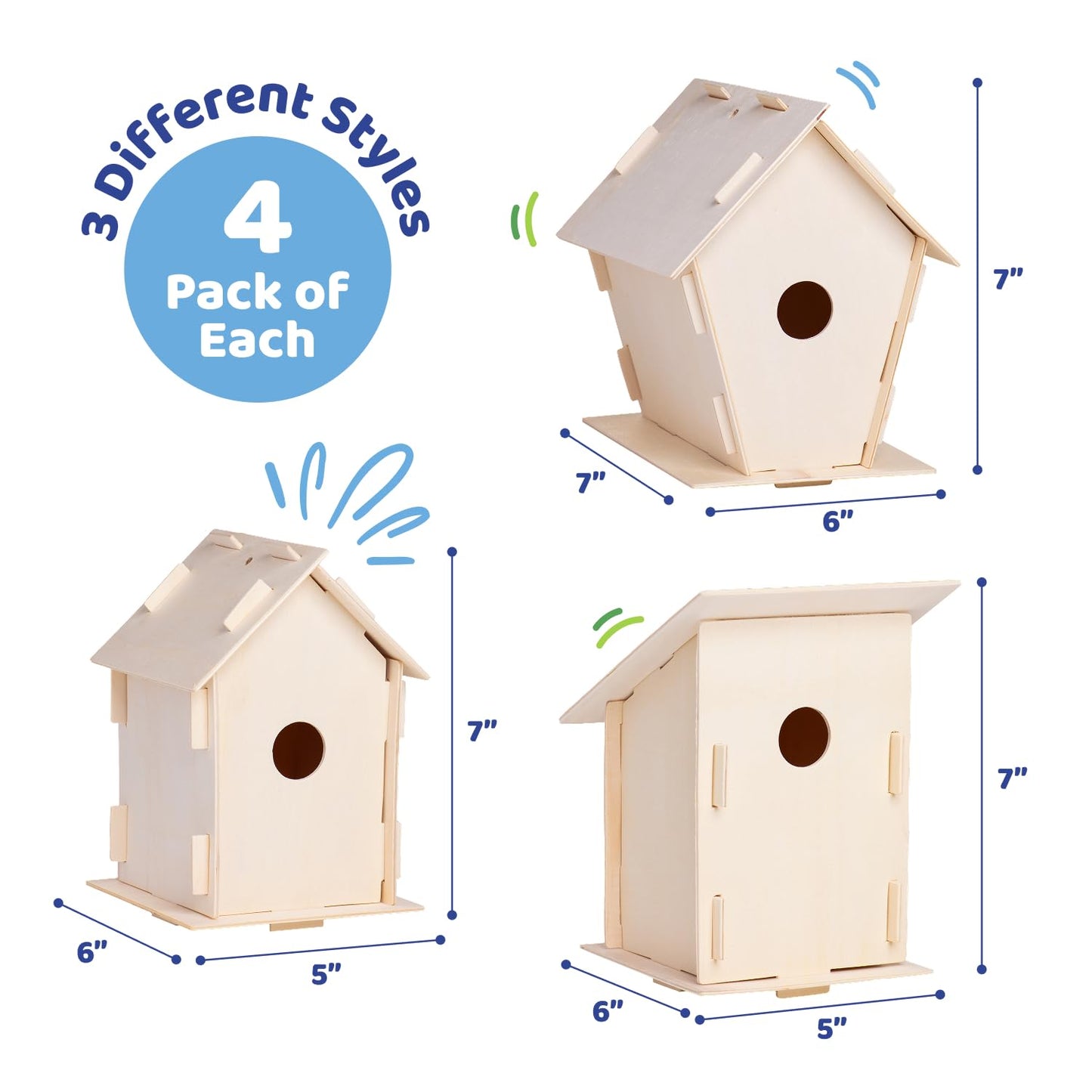 Neliblu DIY 12 Wooden Bird House Kits – Creative Arts & Crafts for Kids & Adults | Unfinished Birdhouses, Paint Strips, Brushes & Stickers